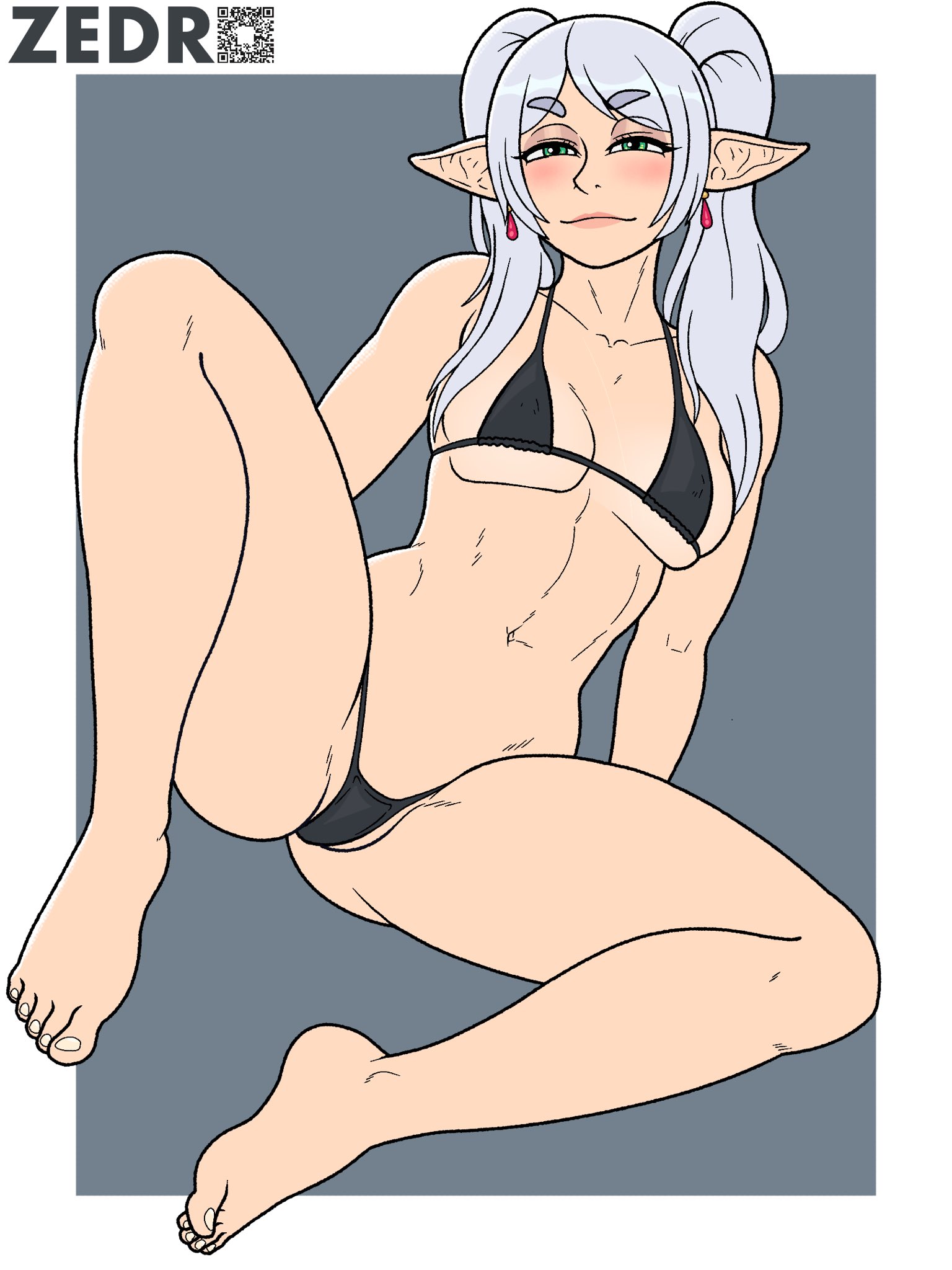 ass, big ass, big breasts, big butt, big thighs, big titties, bikini, breasts, clothing, curvaceous, curvaceous female, curvaceous figure, curvy, curvy figure, curvy hips, female, female focus, frieren, green eyes, long hair, looking at viewer, sousou no frieren, white hair, zedro