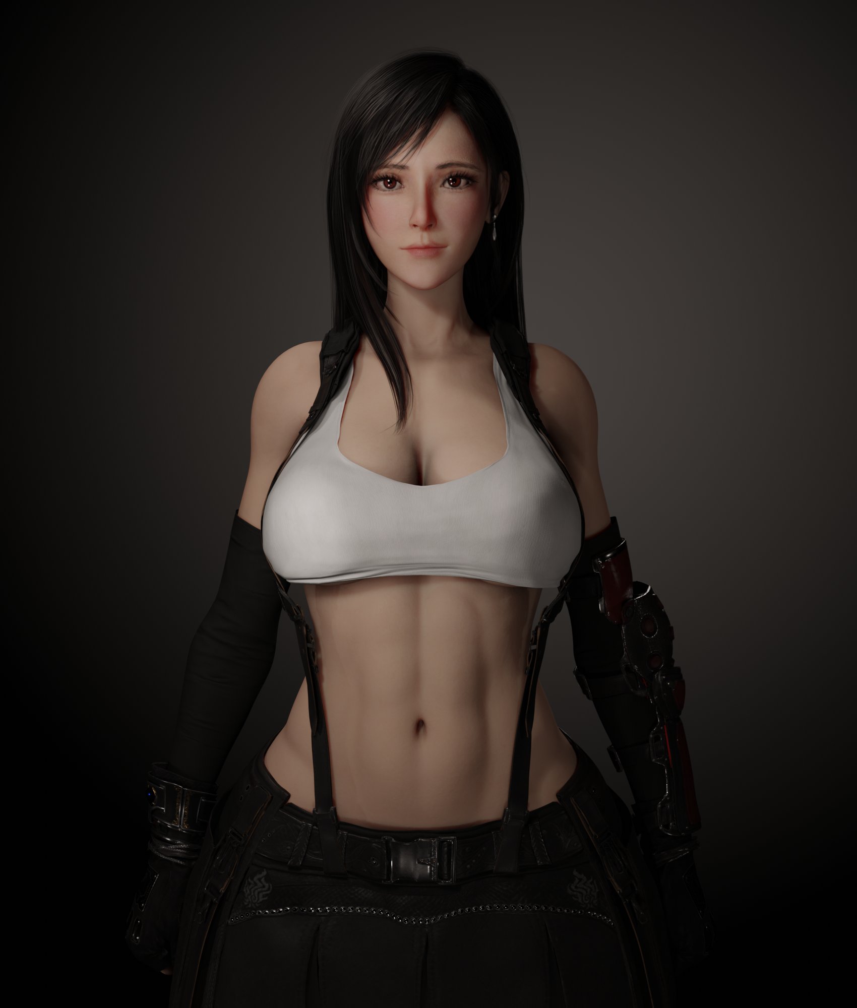 1girls, 3d, abs, female, female abs, final fantasy, final fantasy vii, fit, fit female, muscular, muscular female, navel, soboro, solo, straight-on, tifa lockhart, toned, toned female
