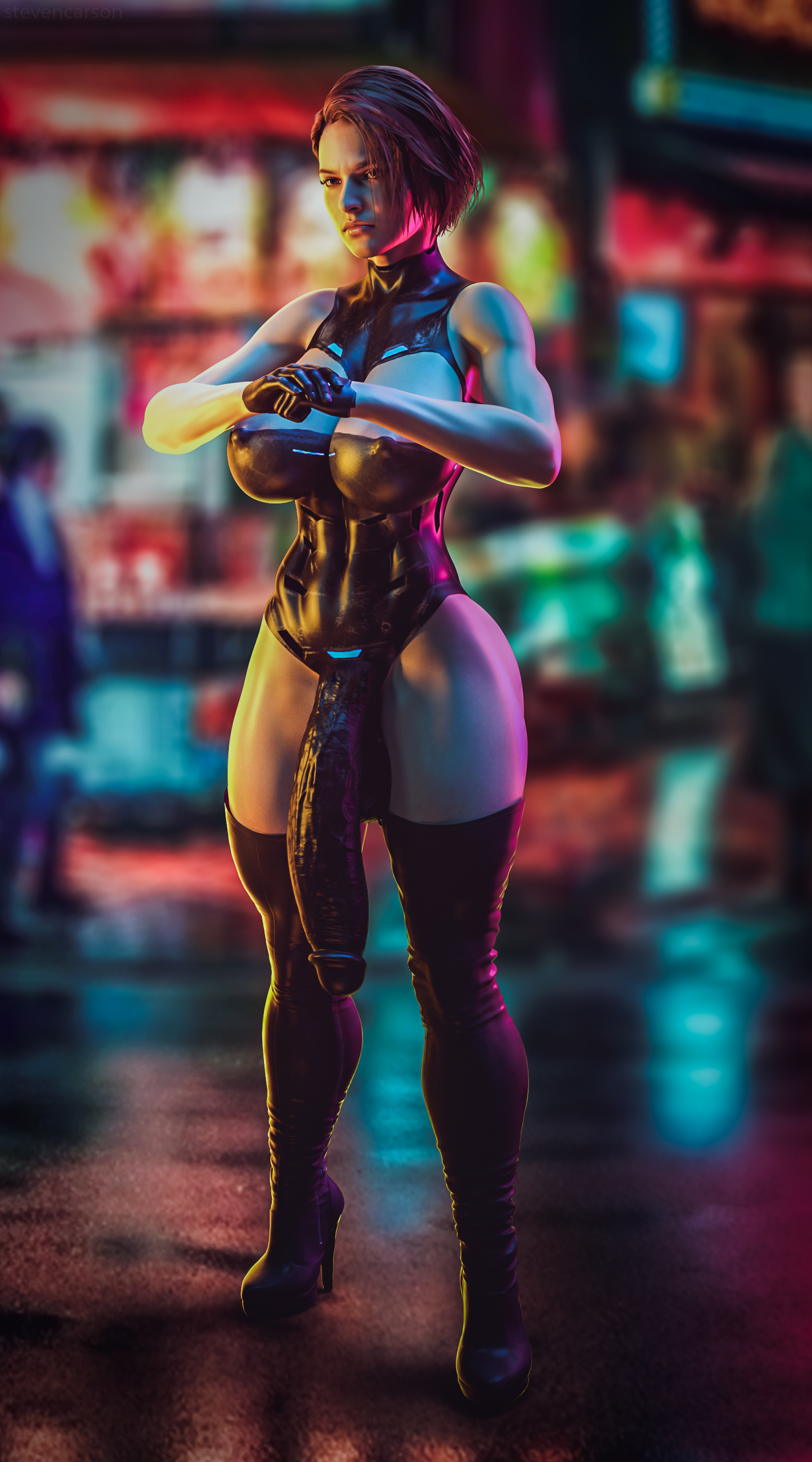1futa, 3d, absurdres, areolae, balls, balls bulge, balls in panties, balls under clothes, breasts, bulge, cameltail, capcom, casual, cleavage, clothing, cock sleeve (clothes), curvy, erect nipples, flaccid, footwear, futa only, futanari, genitalwear, handwear, highres, huge breasts, huge cock, human, hyper, hyper penis, intersex, jill valentine, jill valentine (sasha zotova), large balls, latex, latex futa, latex gloves, muscular, muscular futa, nipple bulge, nipples, pale skin, panties, panty bulge, penis, penis bulge, penis in panties, penis under clothes, public, realistic, resident evil, resident evil 3, resident evil 3 remake, skin tight, solo, solo futa, spread legs, standing, stevencarson, tight clothing