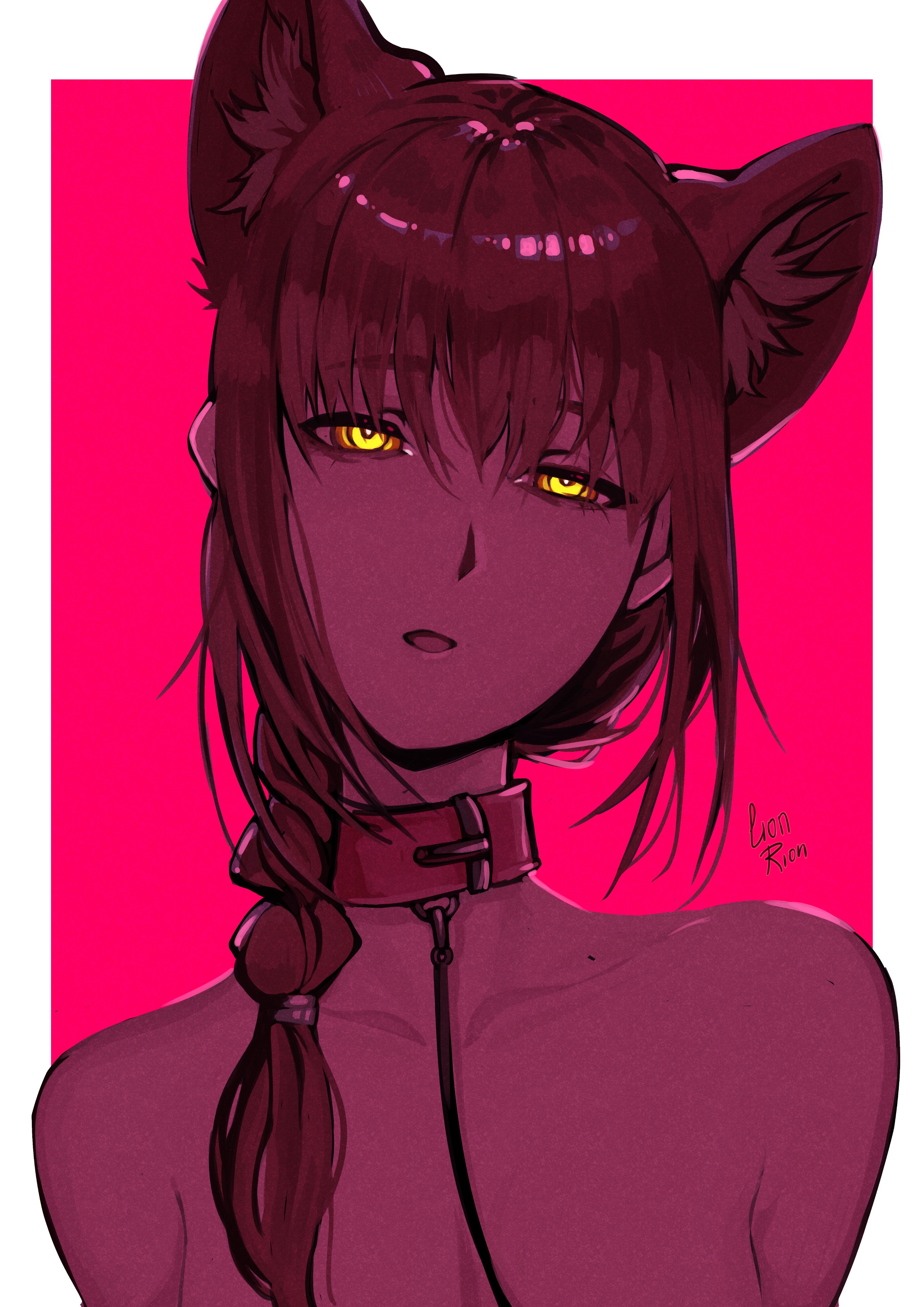 bare shoulders, chainsaw man, collar, female, leash and collar, lionrion, makima (chainsaw man), nude