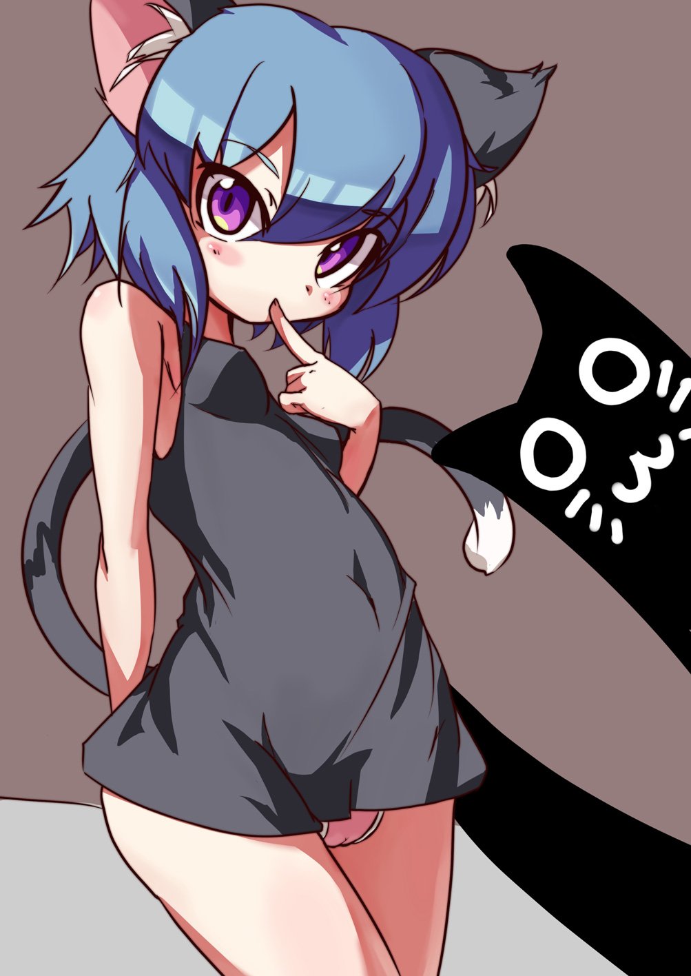 a-tuy animal_ears blue_hair cat_ears cat_tail chibi_yami crotchless female female finger_to_mouth futaba_channel highres nijiura_maids purple_eyes pussy short_hair solo tail