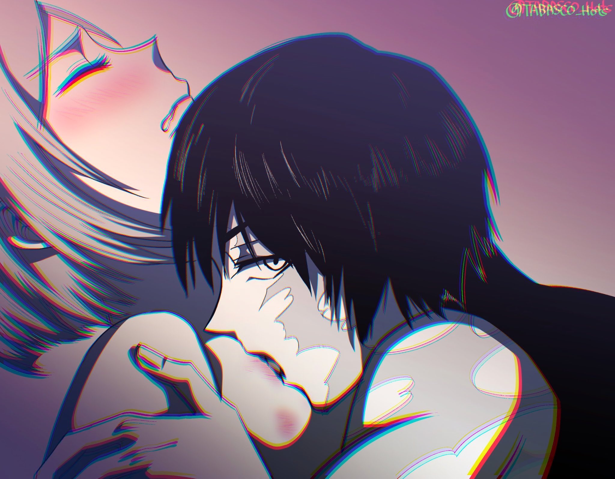 2girls, blush, breasts, chromatic aberration, female, female only, female/female, femdom, jujutsu kaisen, kugisaki nobara, lesbian sex, limited palette, looking at viewer, sucking, sucking nipples, tabasco hots, tagme, yuri, zenin maki