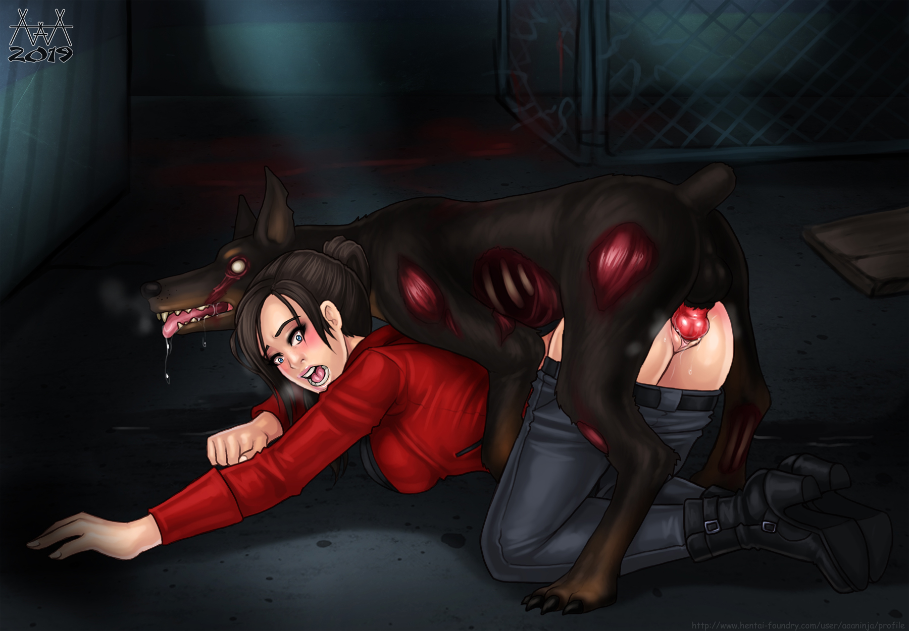 1monster, aaaninja, black hair, blue eyes, canine, cerberus (resident evil), claire redfield, doggy style, female, female on feral, human, interspecies, knot, knotted, knotting, male, monster, monster on female, mounting, open mouth, pants, pants down, penis, pussy, rape, resident evil, sex, straight, vaginal penetration, vaginal sex, wide eyed, zombie, zombie dog, zoophilia