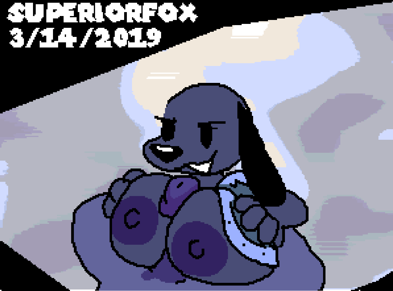 2019, animated, areola, beady eyes, bella (toedi), big breasts, breasts, canid, canine, canis, domestic dog, eyelashes, female, floppy ears, hand on breast, huge breasts, humanoid penis, incest, jacob (toedi), loop, male, mammal, nipples, outercourse, paizuri, penis, pixel art, sex, smile, straight, superiorfox