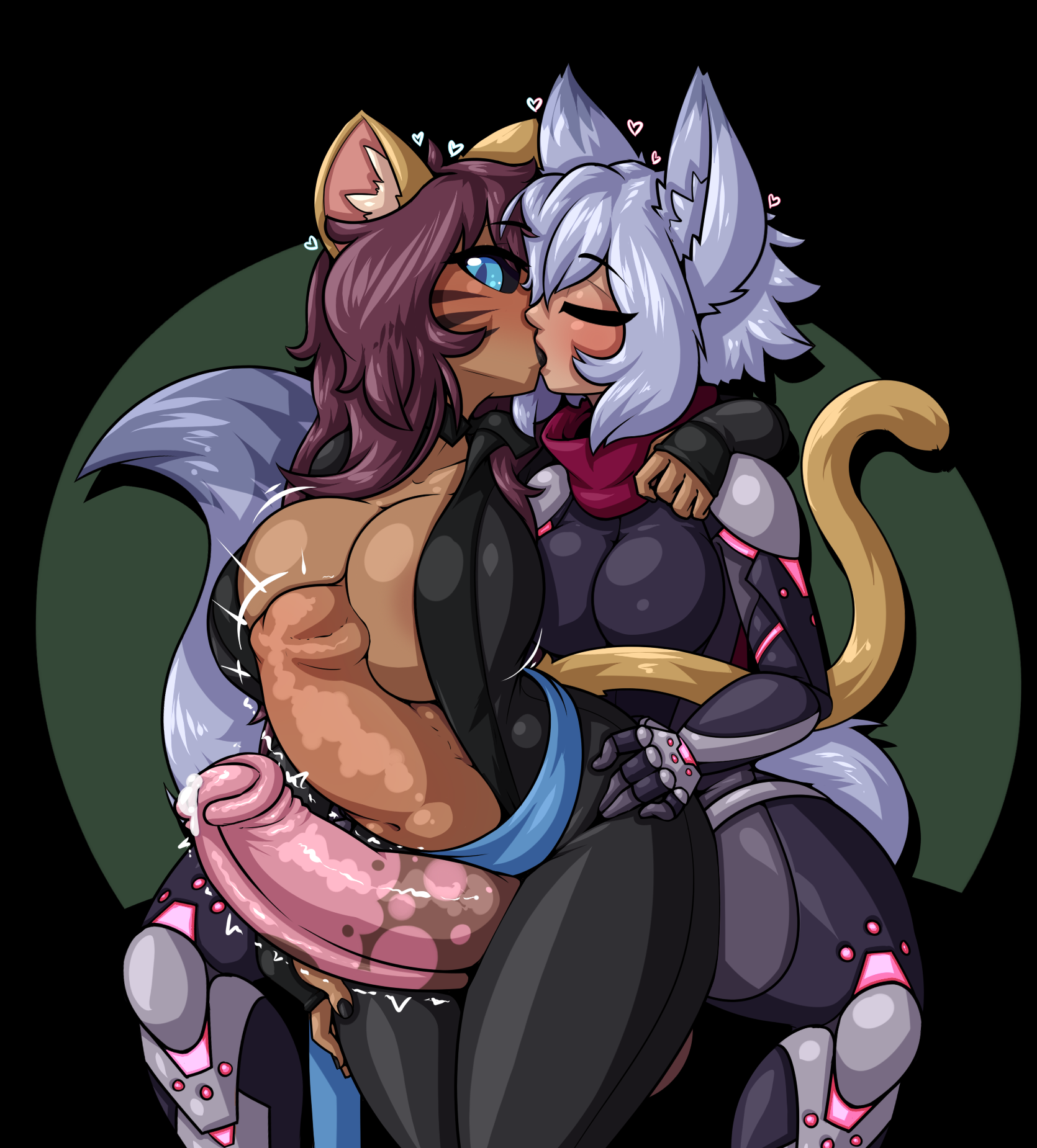 1futa, 1girls, animal genitalia, big breasts, big penis, breasts, bursting breasts, cat girl, catgirl, cleavage, cum, diphallia, diphallism, ejaculation, erection, female, futa on female, futanari, horsecock, huge breasts, huge penis, intersex, kissing, kyu (ashi), large breasts, limebreaker, multi genitalia, multi penis, penis, thigh sex, thighhighs