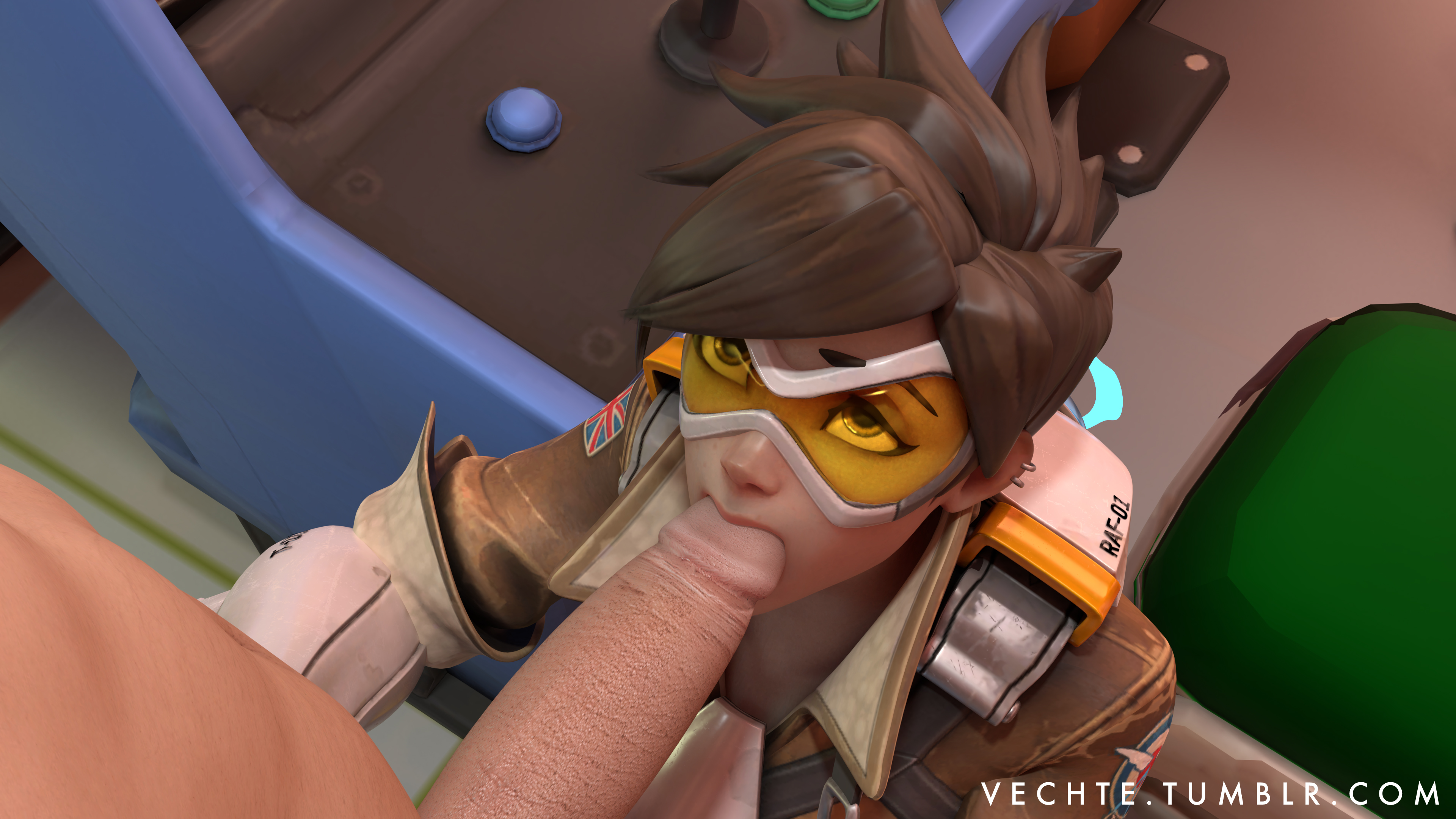 3d, brown eyes, brown hair, duo, fellatio, female, male, oral, overwatch, straight, tracer, vekkte