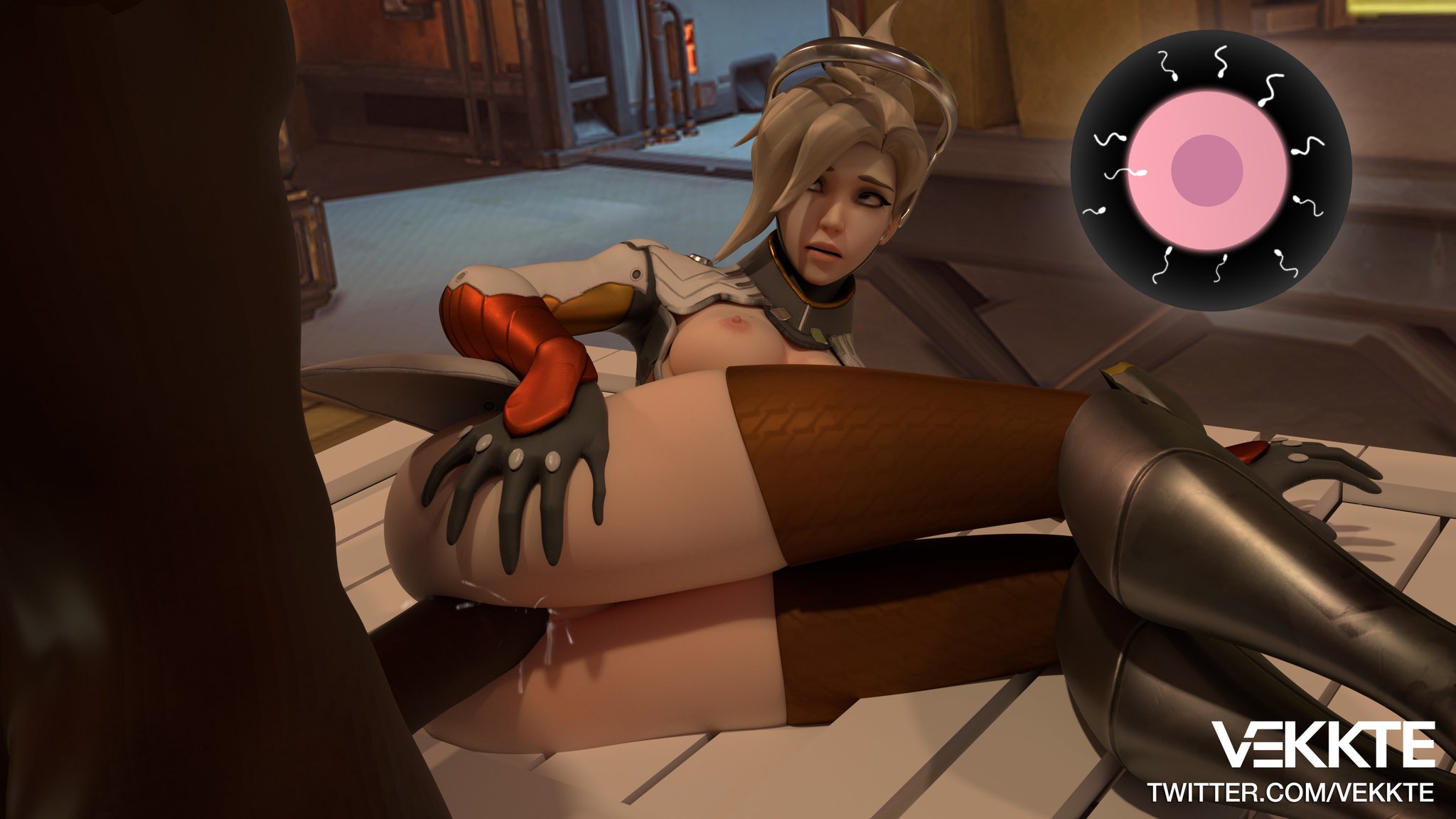 3d, blonde hair, breasts, cum, cum in pussy, cum inside, dark skin, dark-skinned male, duo, female, impregnation, interracial, male, mercy, overwatch, ovum, penis, pussy, sex, straight, vaginal penetration, vekkte, x-ray