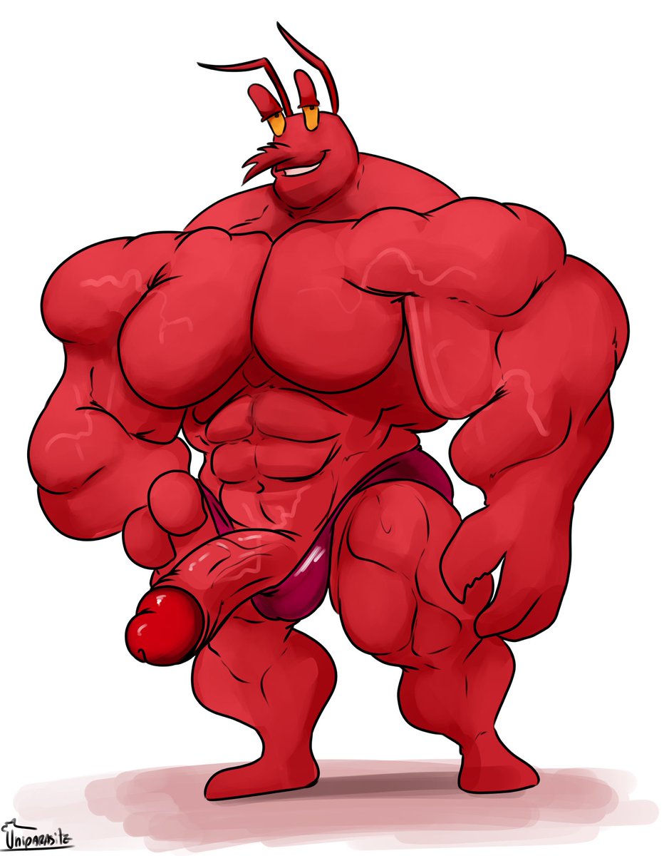 anthro crustacean erection larry_the_lobster lobster male male_only muscular muscular_male penis smooth_skin solo spongebob_squarepants uniparasite