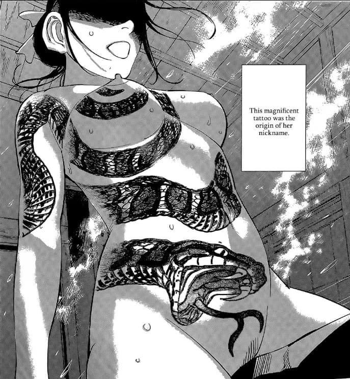 breasts, cowgirl position, female, golden kamuy, long hair, medium breasts, monochrome, naked, nipples, o-gin, open mouth, sex, snake, straight, tattoo
