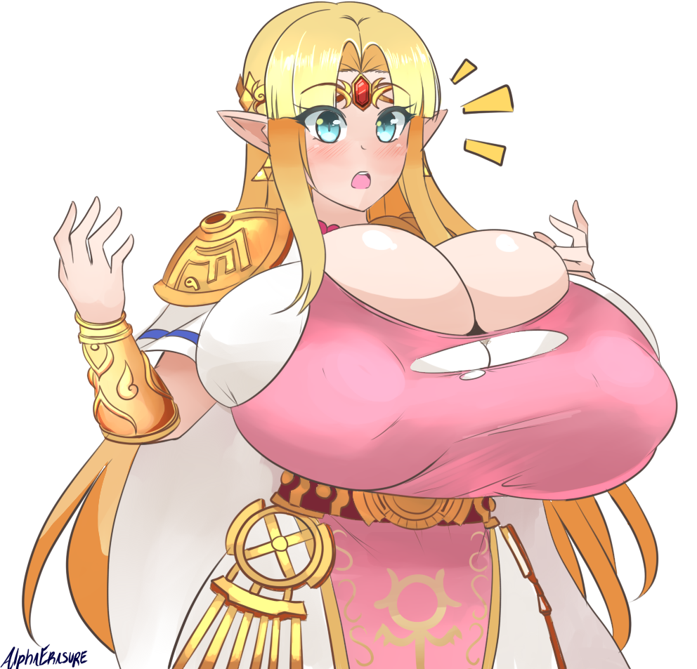 1girls 2d 2d_(artwork) alphaerasure alternate_breast_size barely_contained barely_contained_breasts blonde_hair blue_eyes breast_expansion breasts_bigger_than_head bursting_breasts cleavage clothed clothed_female dress enormous_breasts female female_only female_solo gigantic_breasts huge_breasts hylian hyper hyper_breasts large_breasts looking_at_breasts massive_breasts nintendo overflow princess_zelda ripped_clothing solo solo_female source_request tearing_open_top the_legend_of_zelda top_heavy wardrobe_malfunction zelda_(a_link_between_worlds)