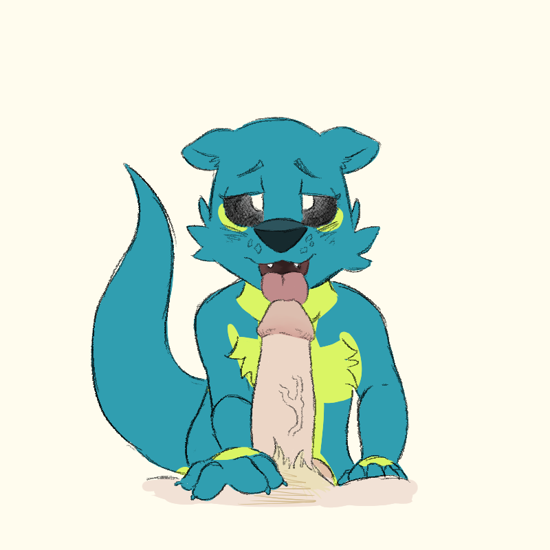 2019 blue_fur duo erection fellatio female fur humanoid_penis knotsosfw licking looking_at_viewer lutrine male mammal mustelid nude open_mouth oral penis sex simple_background smile straight tongue tongue_out