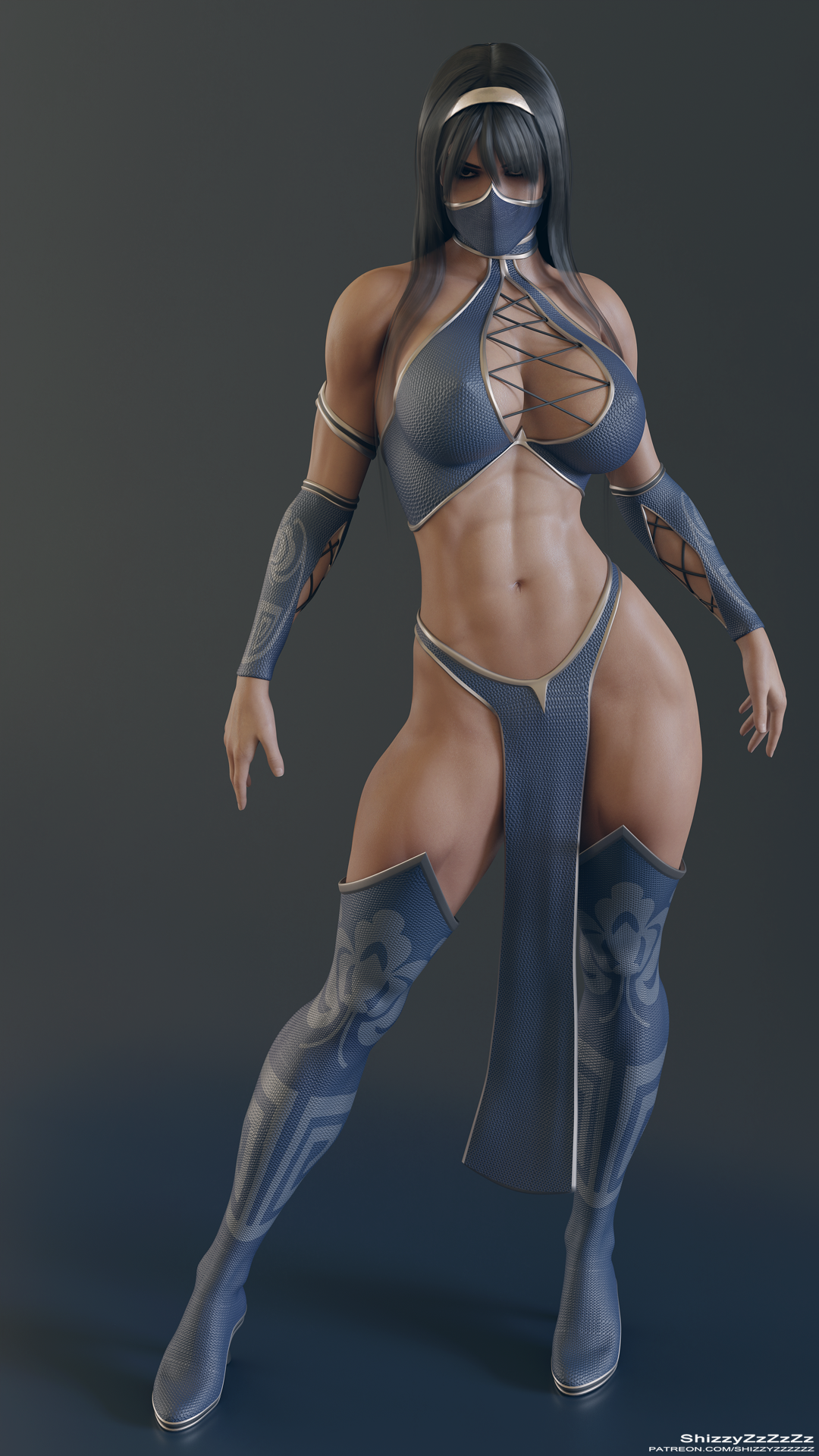 1girls, 3d, abs, big breasts, breasts, cleavage, female, female only, kitana, kitana (mk9), large breasts, looking at viewer, mortal kombat, shizzyzzzzzz, solo, thighhighs