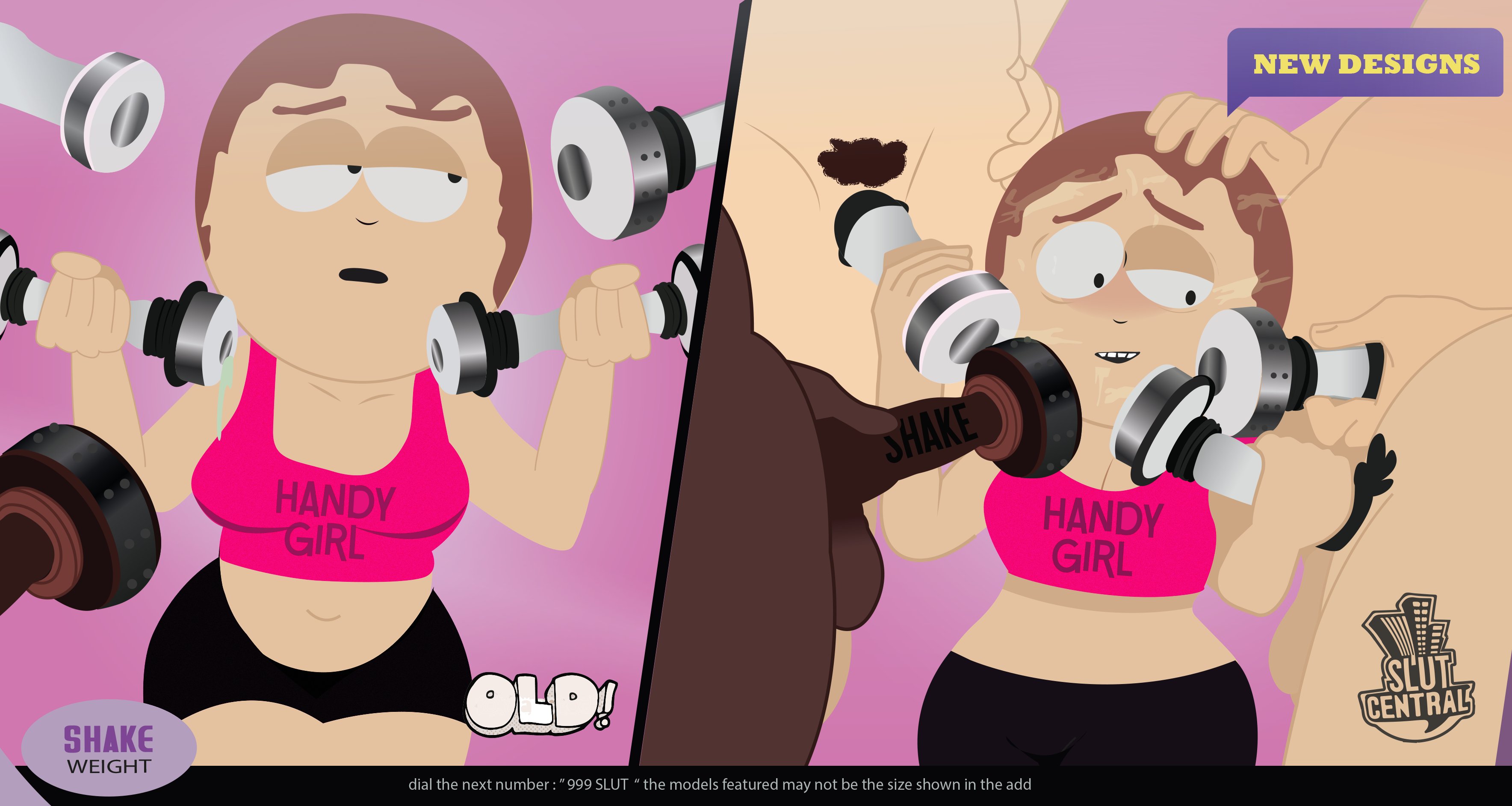 1girls, 2 panel comic, 2023, 4boys, anon, anonymous male, average breasts, before and after, black male, blush, blushing female, breasts, comedy central, covered in cum, cum, female, gangbang, gosgoz, half-closed eyes, hand on head, handjob, nervous expression, nervous face, nervous female, nervous smile, pink background, shake, shake weight, sharon marsh, south park, tagme, text, unknown male