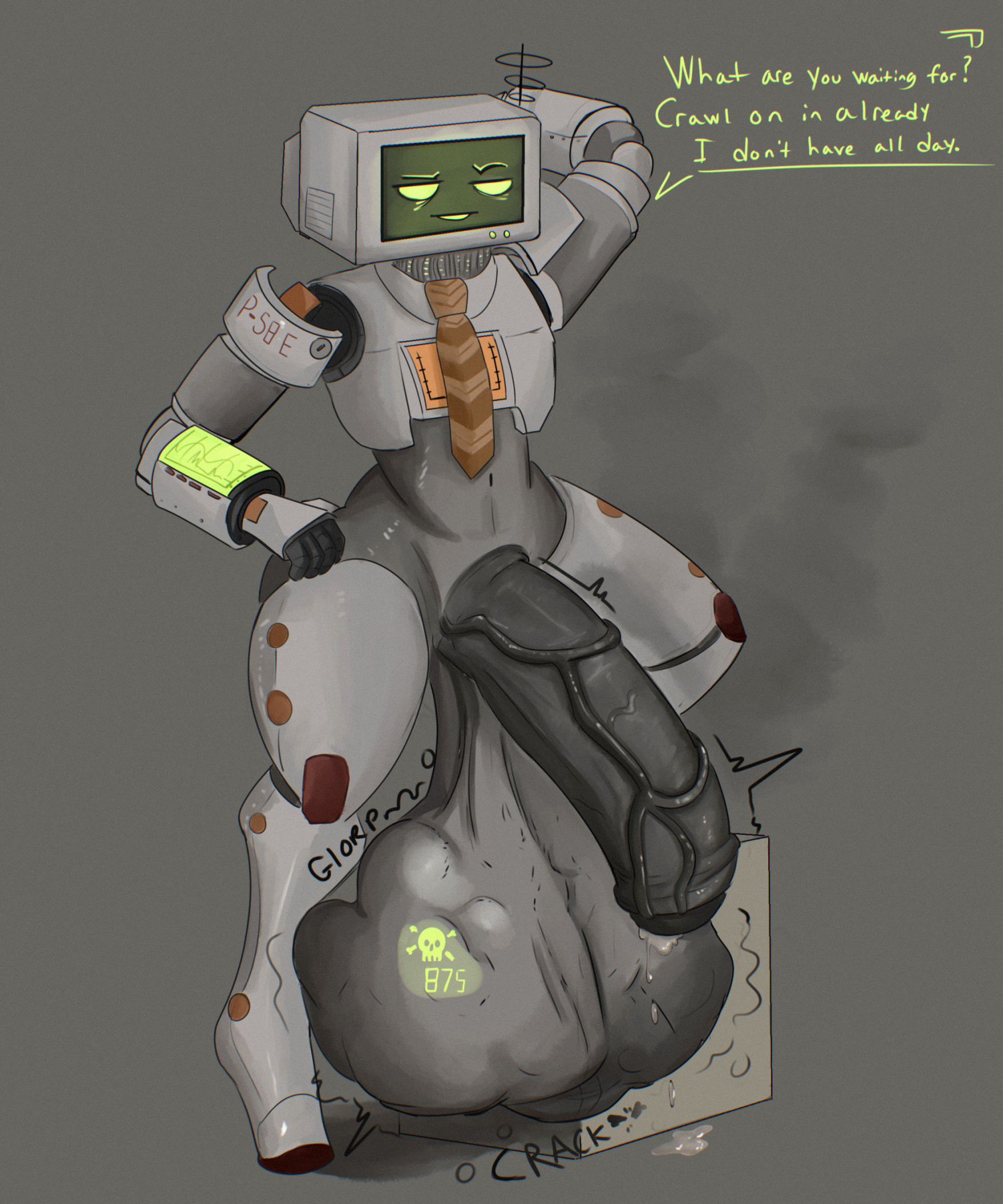 breaking bone, broken bone, broken bones, bulge, churning, cock vore, crack, cum, death, death count, english, english text, fatal, fatal vore, glorp, grey penis, grey skin, heavy balls, humanoid, humanoid genitalia, humanoid penis, hyper, hyper balls, hyper cock, hyper dick, hyper genitalia, hyper penis, hyper testicles, jaymesvore, lumpy, lumpy balls, multiple prey, one foot raised, one leg up, onomatopoeia, penis, robot, robot boy, robot humanoid, solo male, tv, tv head, veins, veins on dick, veiny, veiny penis, vore