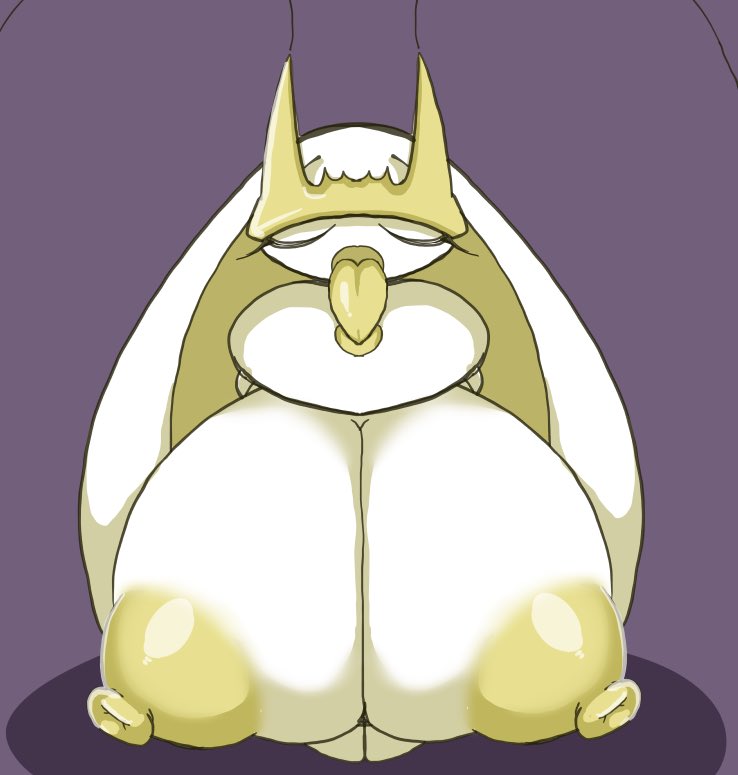 1girls, antennae, anthro, areolae, breasts, closed eyes, eyelashes, female, female only, huge breasts, hyper, hyper breasts, hyper nipples, insect, nintendo, nipples, open mouth, petronoise, pheromosa, pokemon, pokemon (species), pokemon sm, purple background, solo, source request, tongue, tongue out, white skin, yellow nipples, yellow skin
