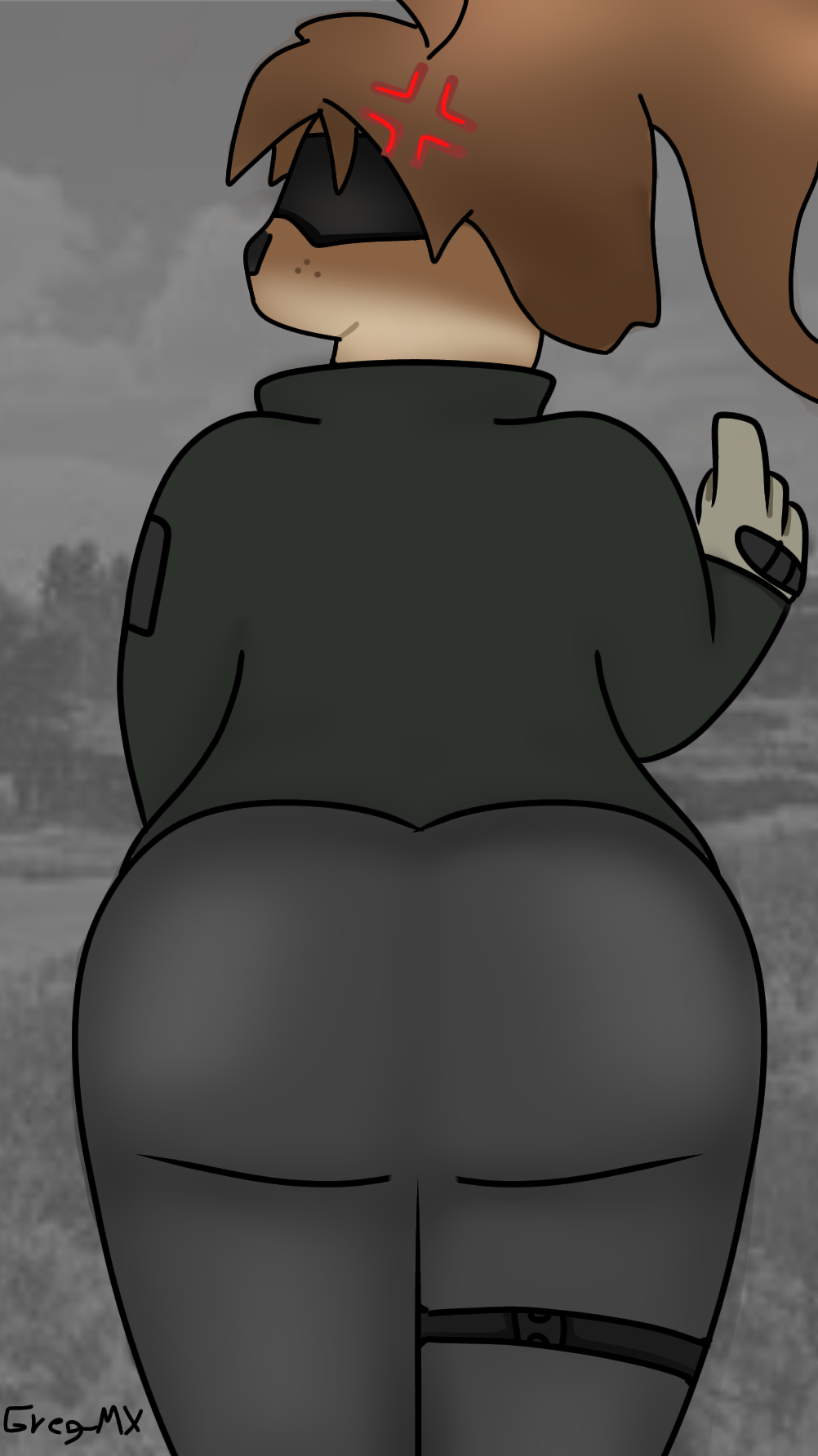 angry arena_breakout background baseball_cap caracal covered_eyes curvy fat_butt furry furry_female furry_tail leaning_back mercenary_(character) military_uniform ponytail sunglasses tactical_gear thick_ass thick_thighs uniform wide_ass wide_hips