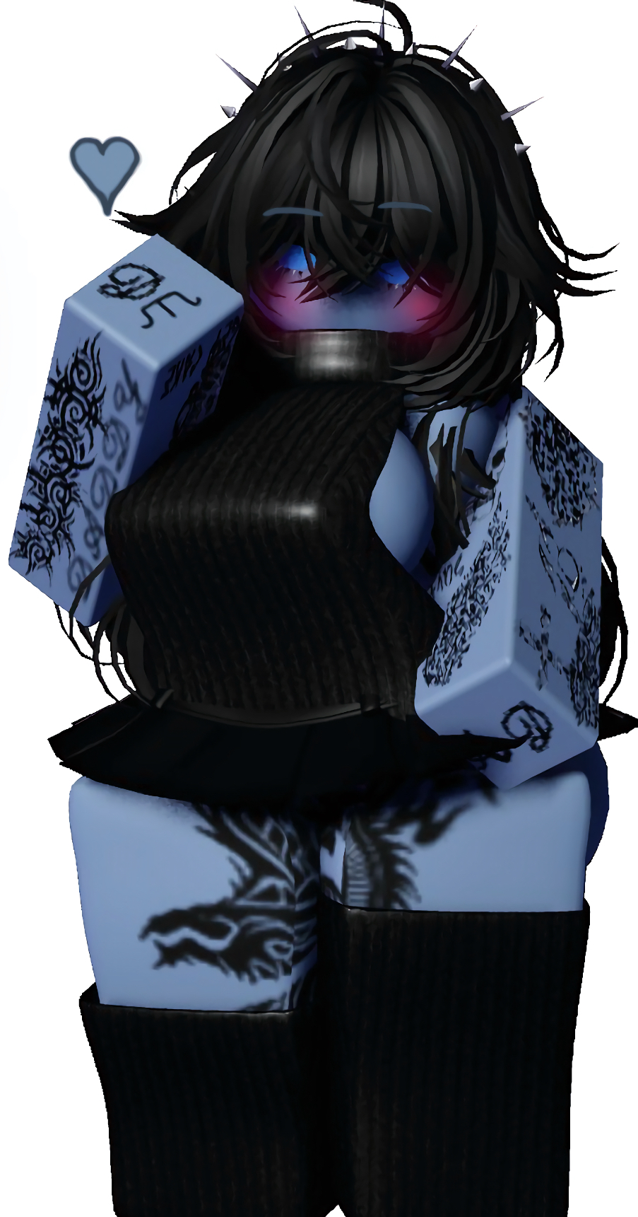 1girls 3d akya bangs bangs_over_eyes bl0xz black_hair blue_body blue_skin dress fringe fringe_hair goth long_hair roblox roblox_avatar robloxian self_upload tattoo tattoo_on_arm tattoo_on_chest tattoo_on_legs tattooed_arm tattooed_leg tattoos thick_thighs thigh_highs thighhighs thighs turtleneck