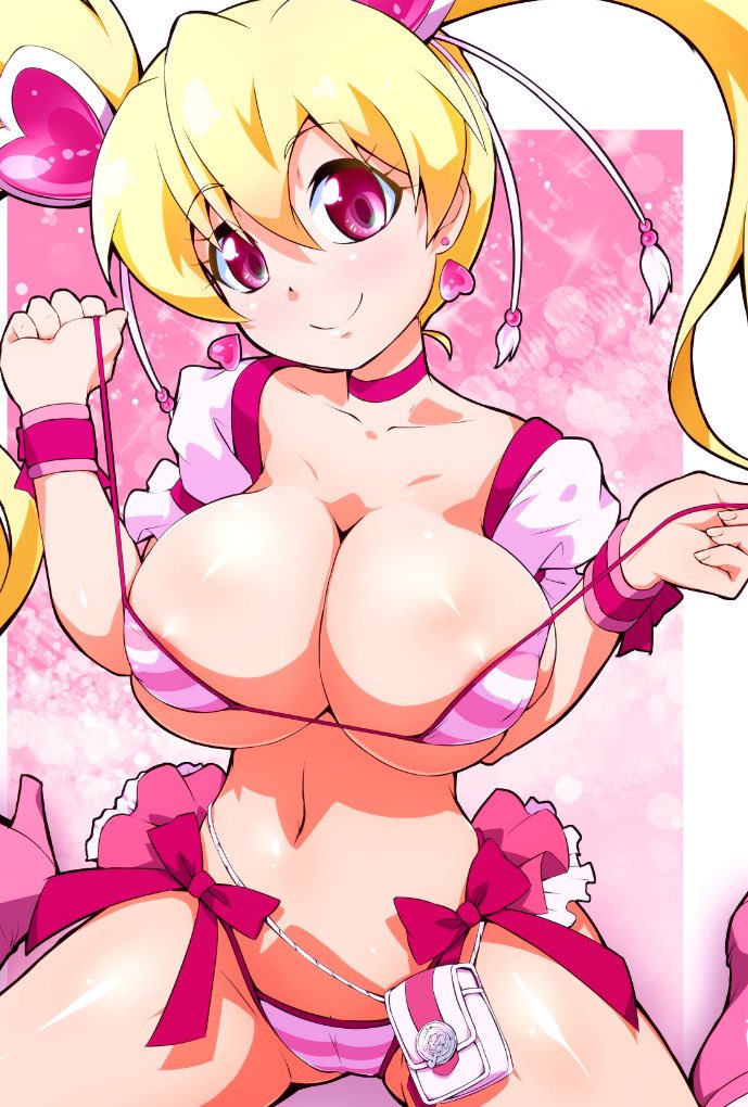 aged_up areola_slip ass_visible_through_thighs big_breasts bikini cure_peach cure_yuta fresh_precure! fresh_pretty_cure fresh_pretty_cure! huge_breasts momozono_love precure pretty_cure pulling_bikini_string