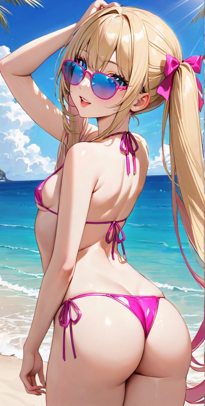 1girls ai_generated ass ass_focus back back_view backboob background bangs bare_legs bare_shoulders bare_thighs beach big_eyes bikini bikini_bottom bikini_top blonde_female blonde_hair blue_eyes blush breasts bubble_butt butt_crack commentary_request cute cute_ass cute_face earrings female female_focus female_only flat_chest flat_chested from_behind girl girly glasses glasses_on_head hand_in_hair hand_on_head happy hips lia_the_busty_redhead looking_at_viewer looking_back looking_back_at_viewer looking_over_shoulder micro_bikini midriff nature nature_background ocean open_mouth original original_character outdoors outside petite pink_bikini pink_bikini_bottom pink_bikini_top ribbon ribbons seductive seductive_pose self_upload shoulder_blades shoulders sideboob skimpy skimpy_bikini skimpy_clothes sky small_ass small_breasts solo solo_female solo_focus string_bikini sunglasses sunglasses_on_head tagme thin_waist twintails water