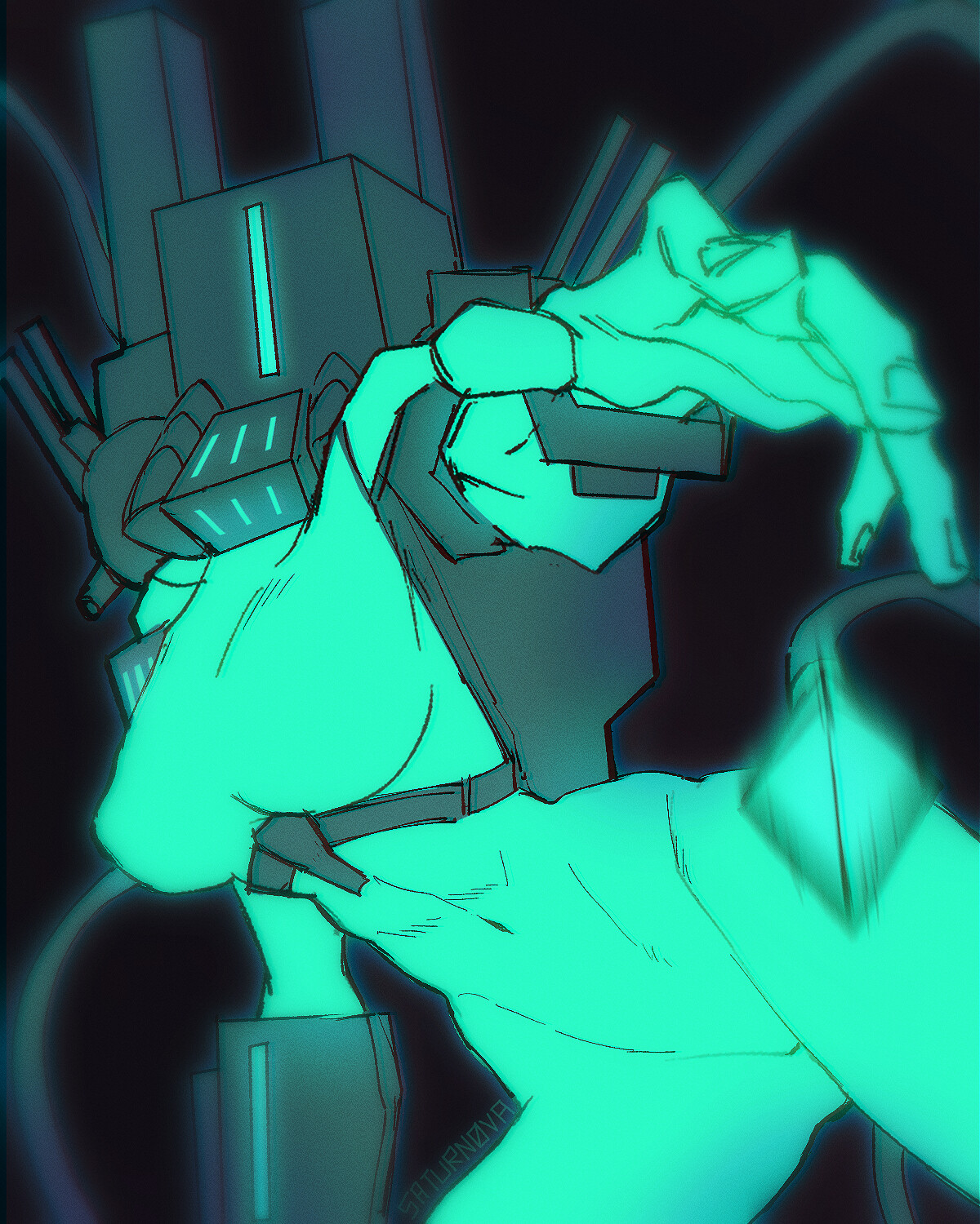 blue body, female, female robot, looking at viewer, machine, mechanical arms, mechanical legs, mindflayer (ultrakill), solo, tagme, ultrakill