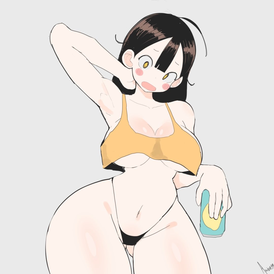 1girl 1girls ahoge akisas99 almost_naked almost_nude arm_behind_head armpit armpit_crease armpit_peek armpits ass_visible_from_the_front ass_visible_through_thighs background big_boobs big_breasts black_panties black_underwear blank_background bra breasts brown-eyed_female brown-haired_female brown_eyebrows brown_eyes brown_hair busty busty_female busty_girl curvaceous curvaceous_body curvaceous_female curvaceous_figure curvaceous_hips curvy curvy_body curvy_female curvy_figure curvy_hips exposed hairless_armpits hand_behind_head head_tilt huge_boobs huge_breasts inframammary_fold inguinal_crease inguinal_ligament large_boobs large_breasts lean_figure monotone_background mostly_nude naked naked_female naked_woman narrow_waist nearly_nude nude nude_female nudity oc one_color_background open_mouth original original_art original_artwork original_character original_female_character panties parted_lips plain_background plump_breasts practically_nude presenting_armpit shaved_armpits slender_body slender_waist slim_female slim_waist solid_color_background thigh_gap tilted_head tongue underwear voluptuous voluptuous_body voluptuous_female voluptuous_figure voluptuous_woman white_background yellow_bra yellow_underwear