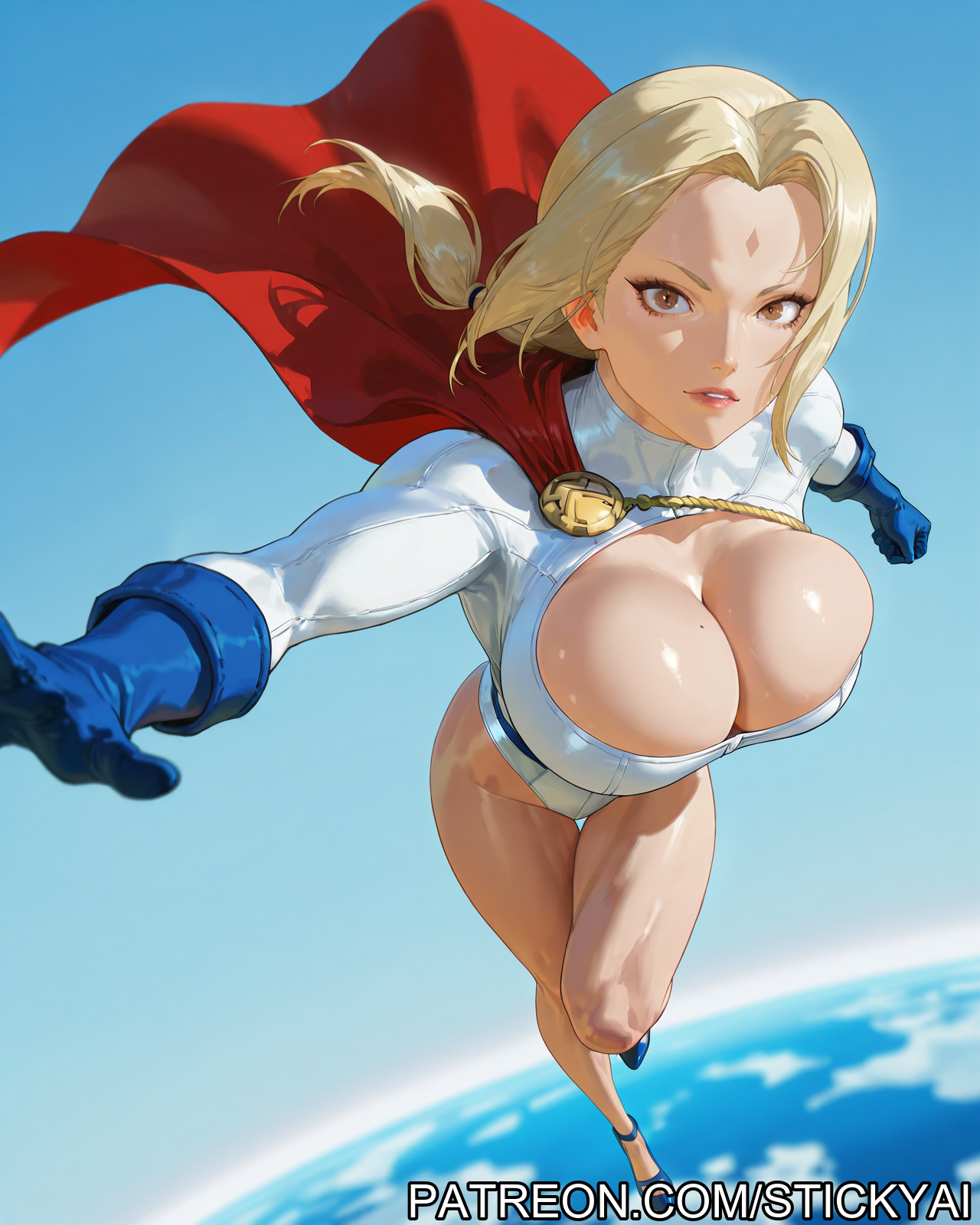 1girls, 2025, ai generated, anime, blonde hair, breasts, brown eyes, cleavage, clothed female, crossover cosplay, female, female only, fit, naruto, naruto (series), naruto shippuden, power girl, power girl (cosplay), superheroine, superman (series), tsunade