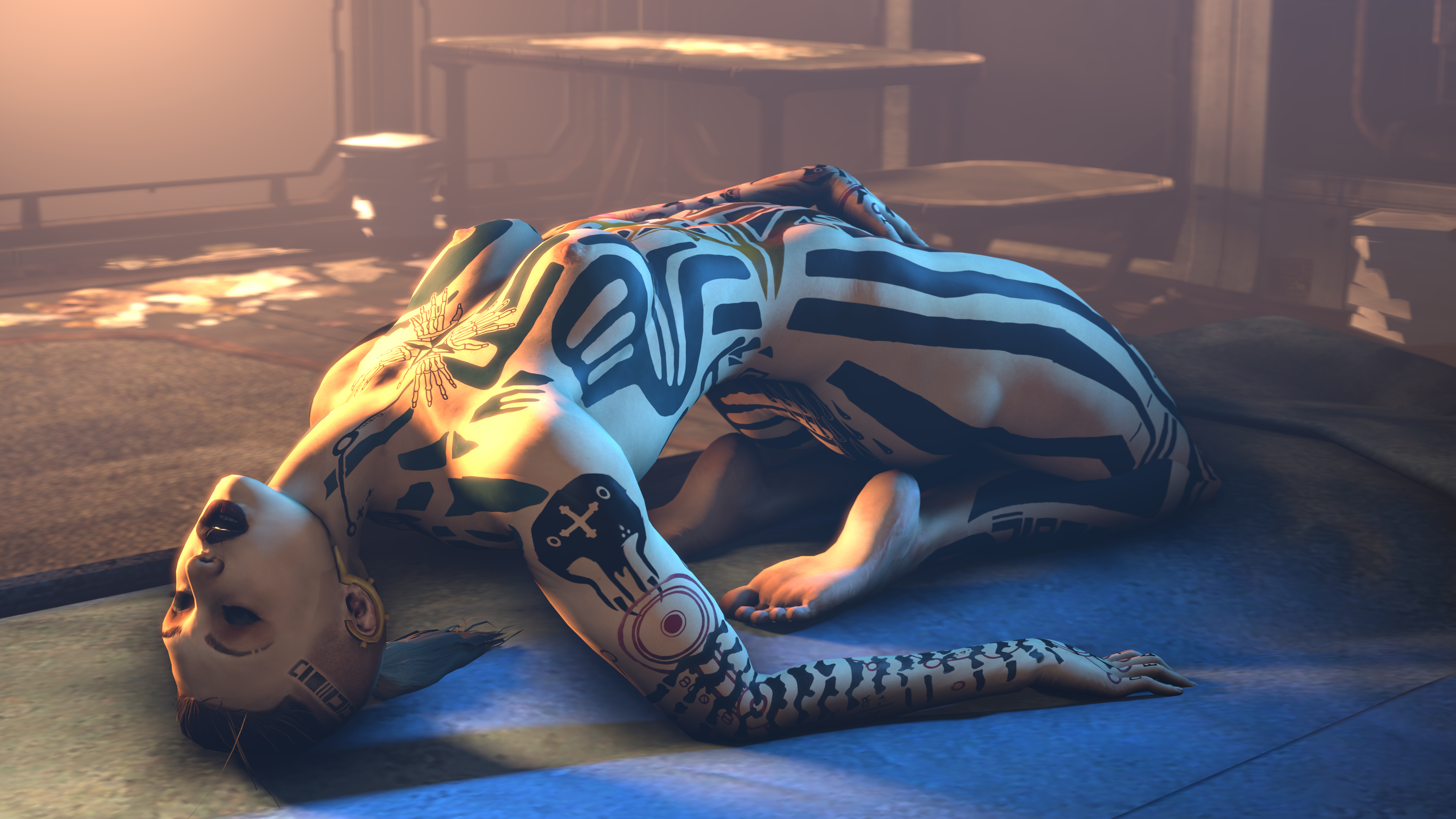 1girls, 3d, abs, areolae, ass, black lips, black lipstick, breasts, closed eyes, eyeshadow, female, female only, fit, itwasmedio, jack (mass effect), lipstick, mass effect, masturbation, nipples, nude, on bed, open mouth, orgasm, orgasm face, ponytail, solo, solo focus, source filmmaker, tattoo, tattoos