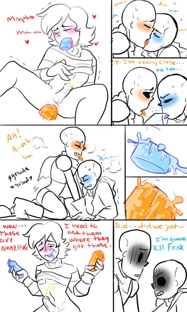 anal anal_sex blowjob comic_page cum cum_in_ass cum_in_mouth cum_inside detachable_penis ectoplasm frisk humping male male_only nsfwshamecave papyrus sans undertale