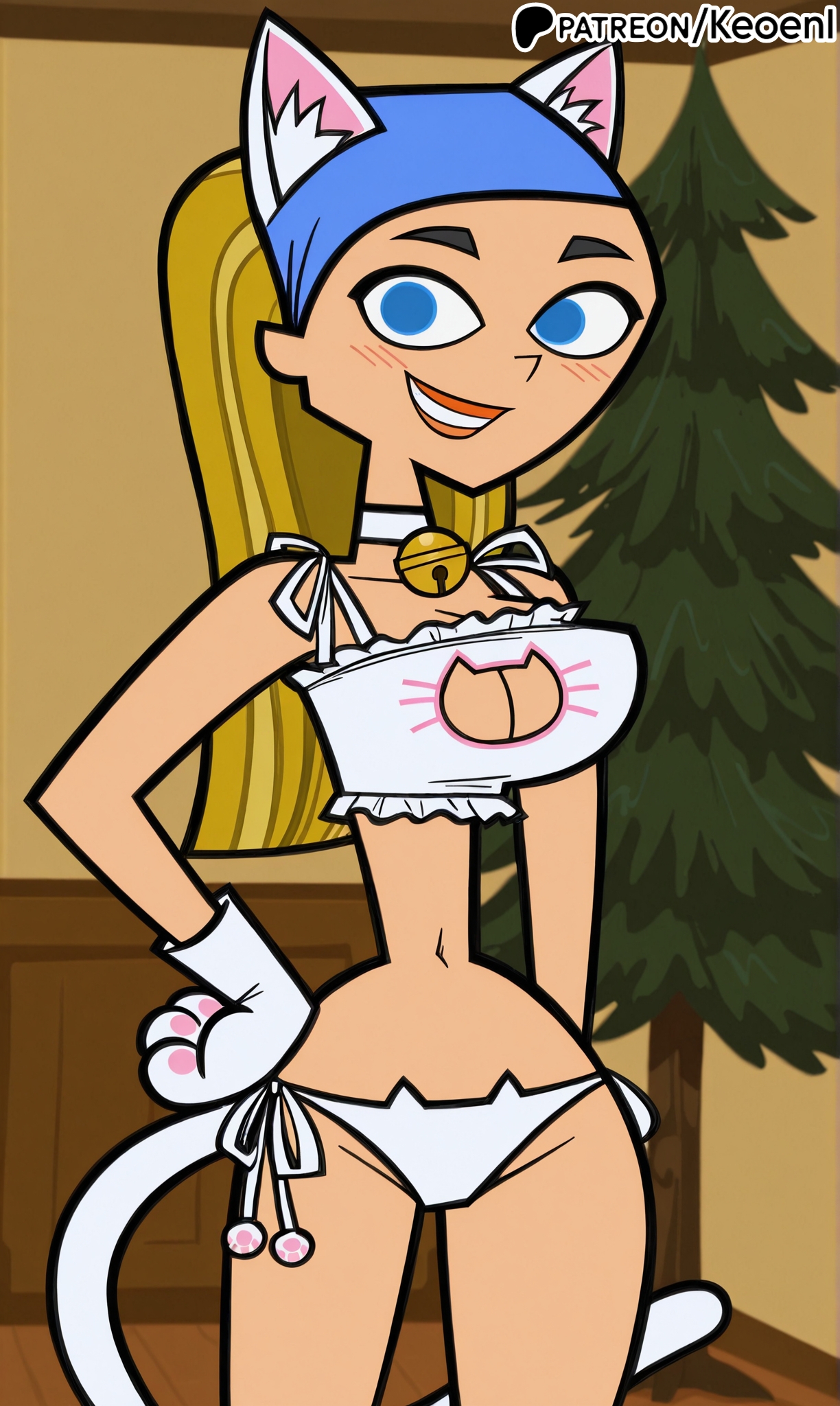 1girls, accurate art style, ai generated, ass, bandana, barefoot, bed, bedroom, belt, belt collar, big breasts, blonde female, blonde hair, blue eyes, blue hair, blush, bra, breasts, cartoon network, cat costume, cat cutout, cat ears, cat girl, cat gloves, cat lingerie, cat tail, catgirl, choker, cleavage, commission, dumb, dumb girl, female, female only, hi res, huge breasts, indoors, keoenl, light skin, light-skinned female, lindsay (tdi), lipslipstick, long hair, looking at viewer, makeup, naked female, panties, patreon, pink nipples, short hair, silly, small waist, standing, teletoon, thick thighs, total drama (series), total drama island, two-tone hair, underwear, waist, white choker, wide hips