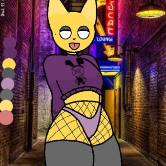 cat_ears feline femboy furry furry_only gaby__7w7 male male_only original original_character purple_t-shirt vexi vexi white_eyes yellow_fur