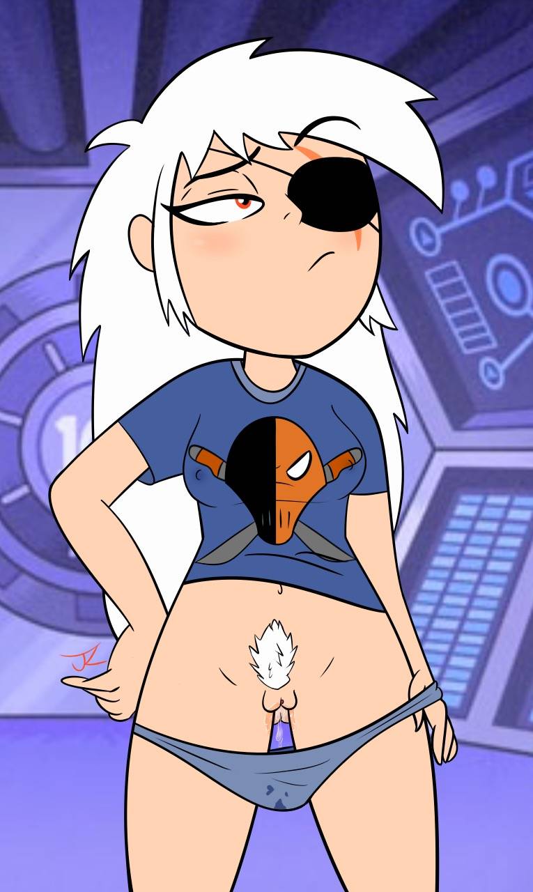 dc eye_patch half_dressed jigglyknight looking_away pubic_hair pussy ravager_(dc) rose_wilson_(ttg) teen_titans teen_titans_go white_hair