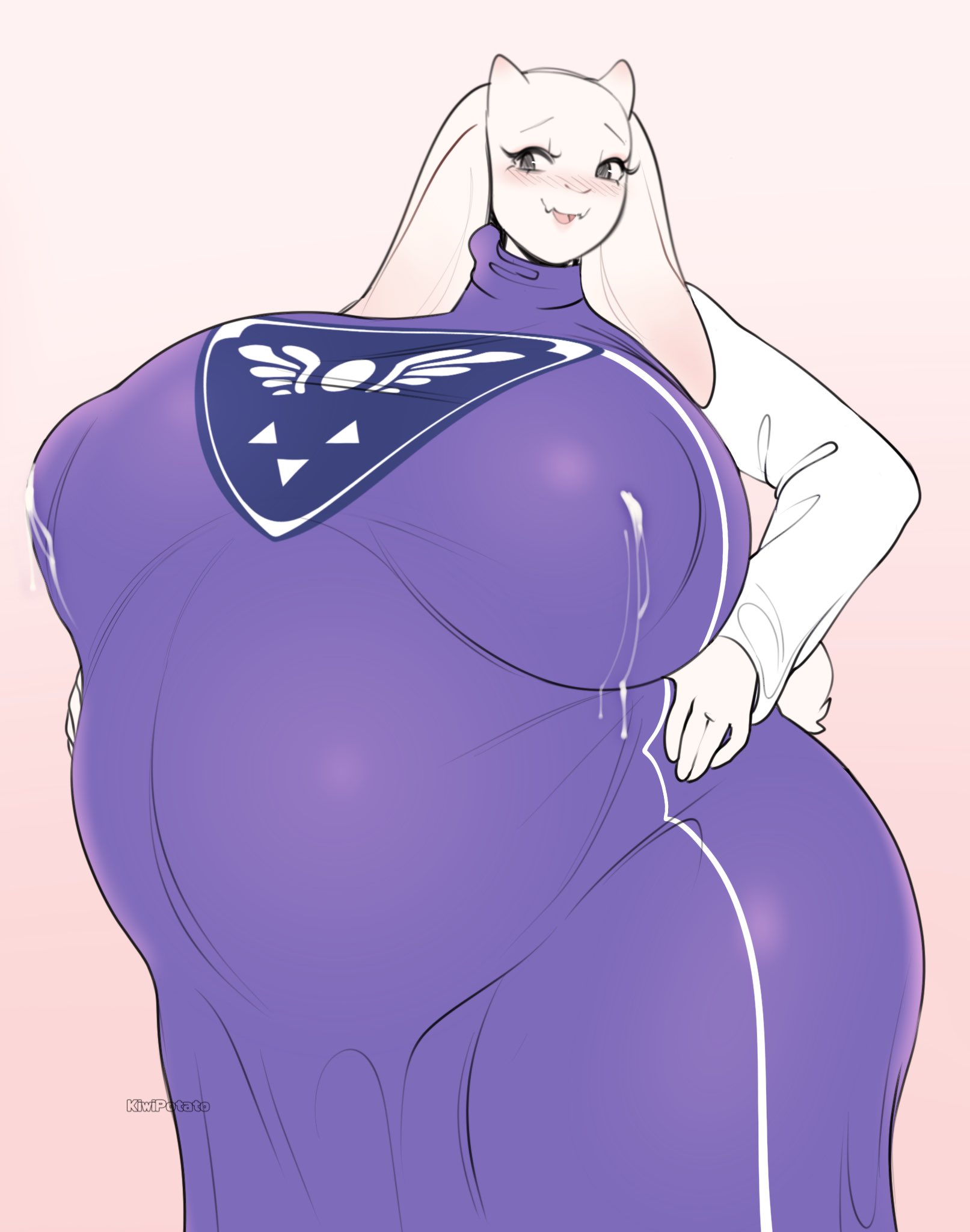 1girls, anthro, bimbo, breasts, female, female only, fur, furry, huge breasts, huge nipples, kiwipotato, lactation, maternity clothes, maternity dress, milk, pregnant, tail, toriel, undertale, undertale (series)
