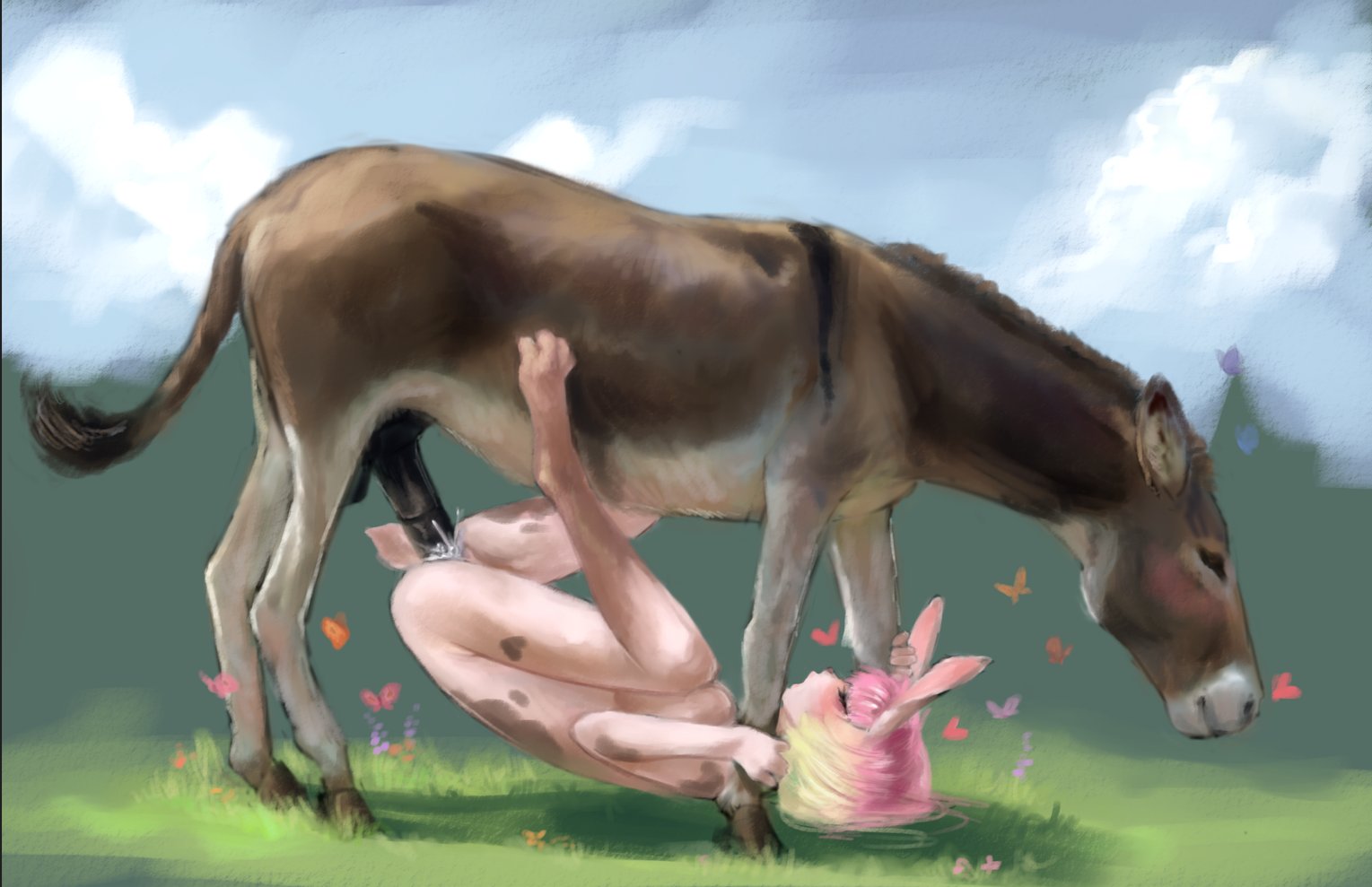 donkey, equine, equine penis, lagomorph, lagomorph humanoid, male, penis, zoophilia, zyumin