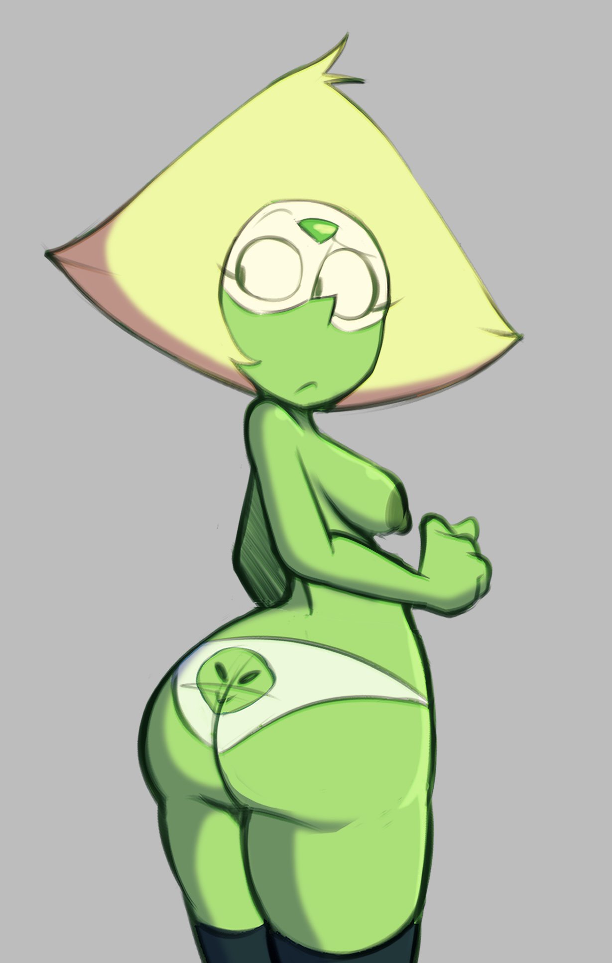 1girls alfred0sauce ass breasts cartoon_network female gem_(species) green_skin nipples panties peridot_(steven_universe) steven_universe