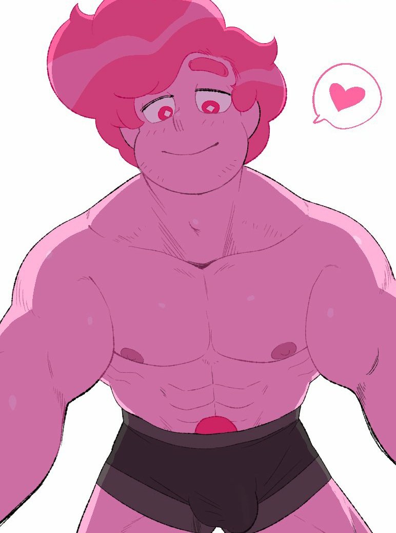 bara black_underwear bulge chad_steven heart looking_down_at_viewer pink_hair pink_skin pink_steven pov shirtless smiling_at_viewer steven_quartz_universe steven_universe steven_universe_future sweating unknown_artist white_background