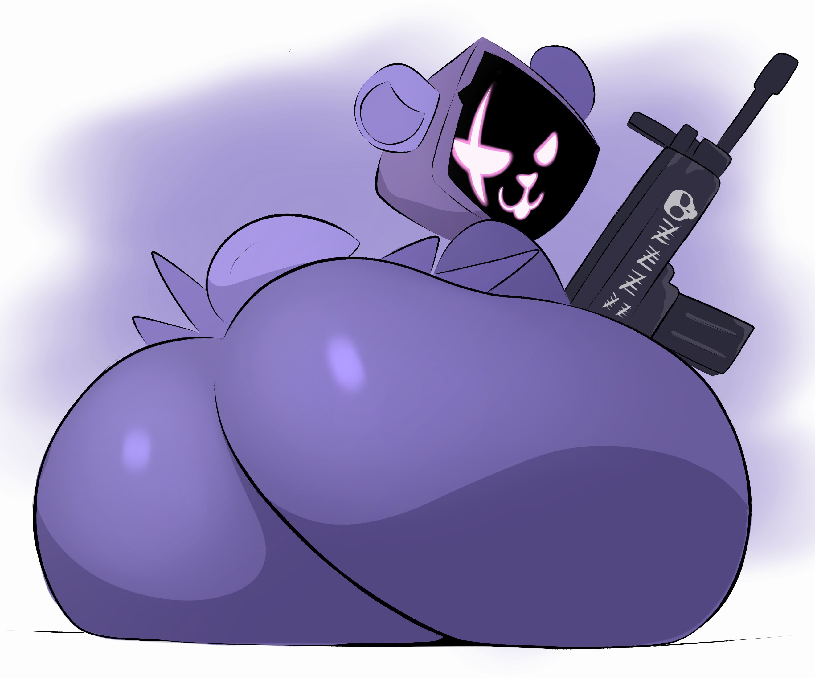 anthro, arizonathevixen, ass, ass focus, bear, bear ears, big ass, big butt, fat ass, female, female only, firearm, fluffy tail, fortnite, fortnite: battle royale, gun, huge ass, huge butt, looking at viewer, looking back, purple fur, raven team leader, rear view, solo, solo anthro, solo female, tail, weapon