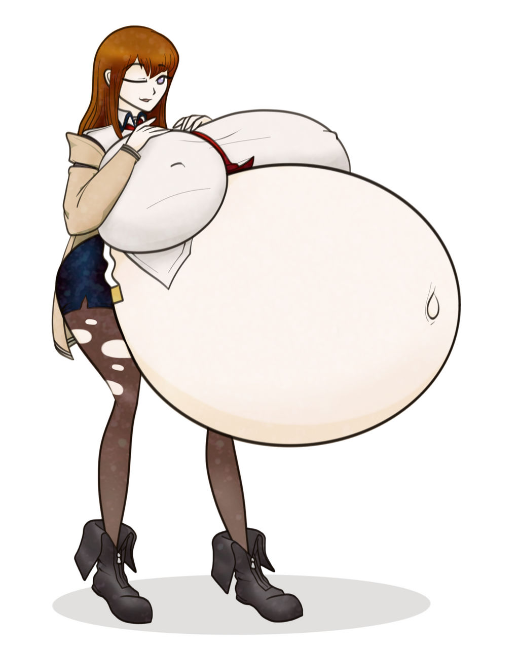 1girls breasts_bigger_than_head huge_breasts hyper hyper_pregnancy makise_kurisu nipple_bulge pregnant ready_to_pop riddleaugust solo steins;gate