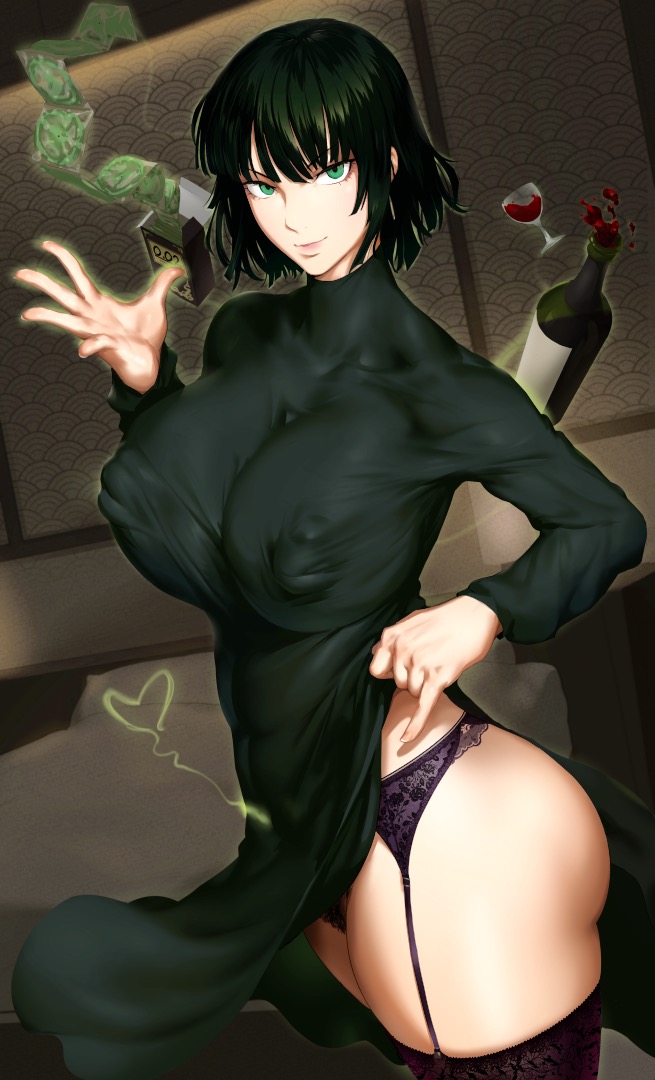 1girls abs broken_condom clothing condom dress female female_focus female_only fubuki_(one-punch_man) garter_belt garter_straps hairy_pussy huge_ass huge_breasts inviting inviting_to_sex kunaboto large_nipples lifting_dress lingerie long_dress muscular_female naughty_face one-punch_man psychic pubic_hair sabotaged_condom seductive seductive_smile short_hair smile thick_thighs thighhighs tight_clothing venus_body