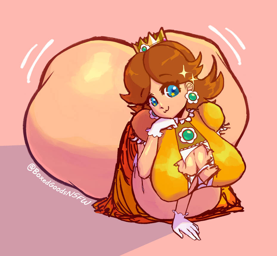 ass expansion, boxedgoodsnsfw, breast expansion, huge ass, hyper ass, mario (series), massive ass, princess daisy, stuffed belly, stuffing, weight gain