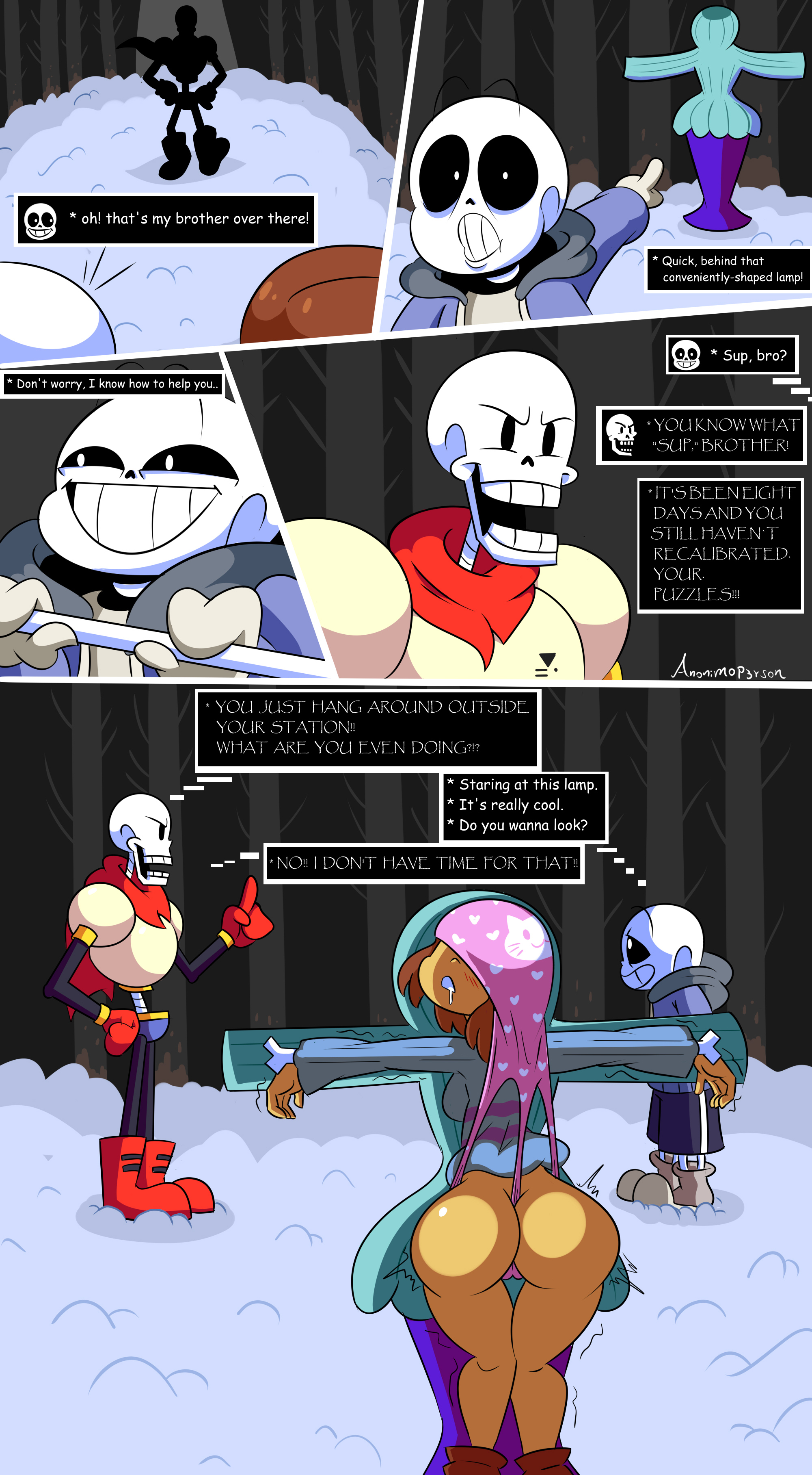 anonimop3rson, bubble butt, female frisk, frisk, humiliation, sans, undertale, wedgie