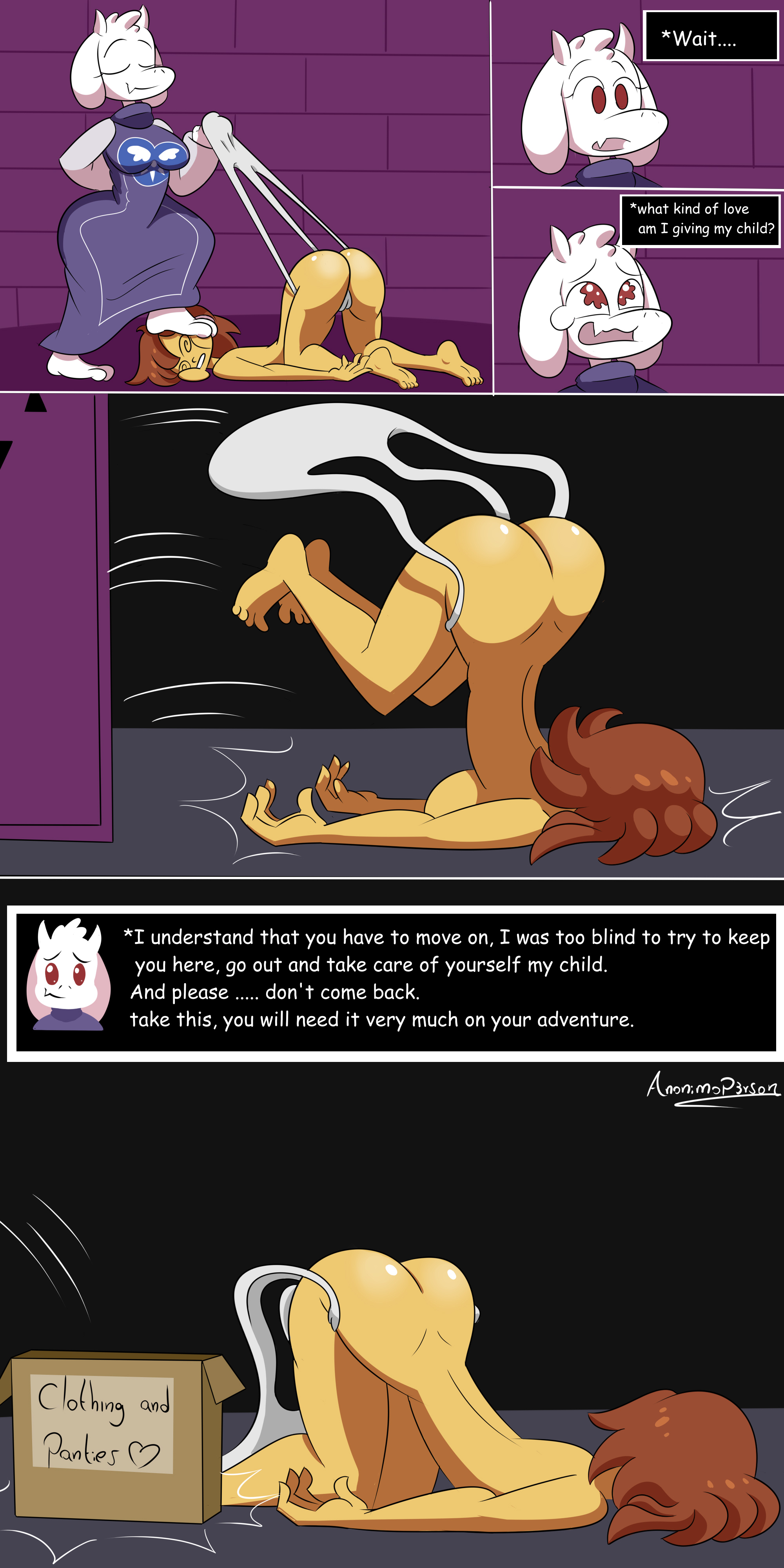 anonimop3rson, bubble butt, female frisk, frisk, humiliation, toriel, undertale, wedgie