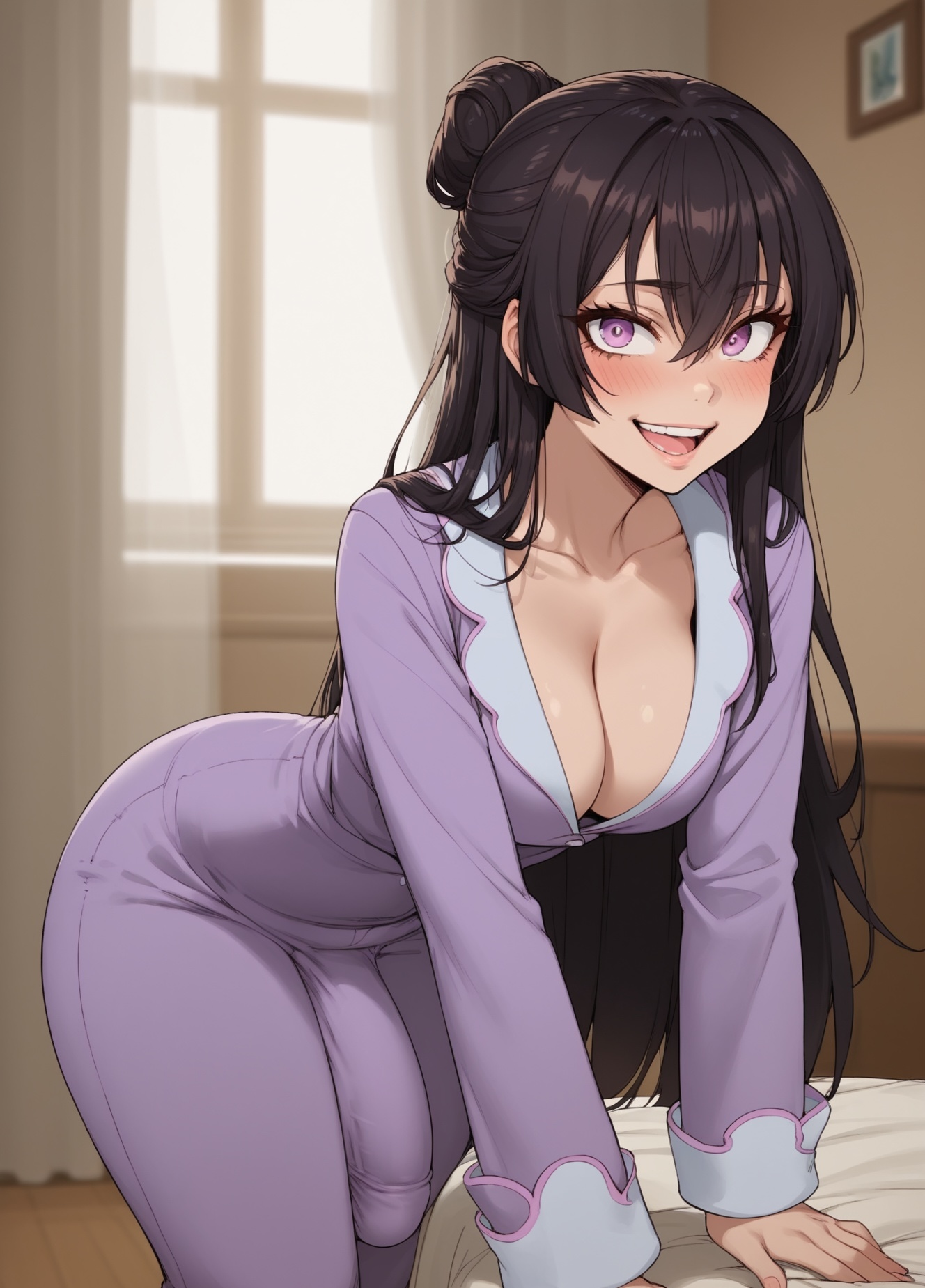 1futa, 1futanari, ai generated, ass, big ass, big breasts, big butt, big hips, big penis, breasts, brown eyes, brown hair, cleavage, dick, dickgirl, eyebrows, eyelashes, futa only, futanari, grin, grinning, grinning at viewer, hair, hands-free, huge cock, indoors, lips, long hair, looking at viewer, makeup, narrow waist, narrowed eyes, nose, penis, seducing, seductive, seductive eyes, seductive gaze, seductive look, seductive mouth, seductive pose, seductive smile, smile, smile at viewer, smiley face, smooth balls, smooth penis, smooth skin, solo, solo dickgirl, solo focus, solo futa, solo futanari, suou yuki, testicles, tokidoki bosotto russian de dereru tonari no alya-san, velonix