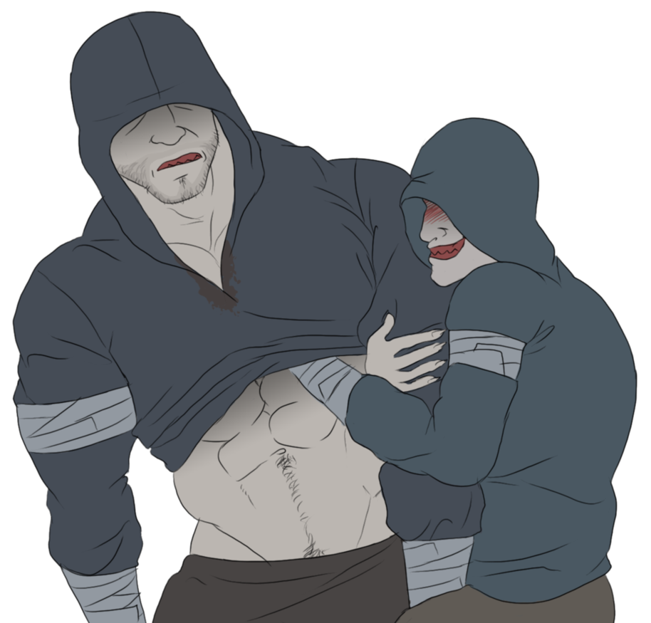 2boys abs beard daddy gay hand_under_shirt hoodie hunter_(left_4_dead) left_4_dead_(series) male male_only manly pale_skin pec_grab remert sharp_fingernails sharp_teeth yaoi