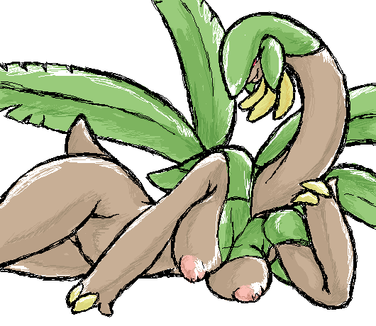 anthro breasts brown_skin color female female_only lying mutabouru nipples on_side pokemon pokemon_rse solo tagme tropius