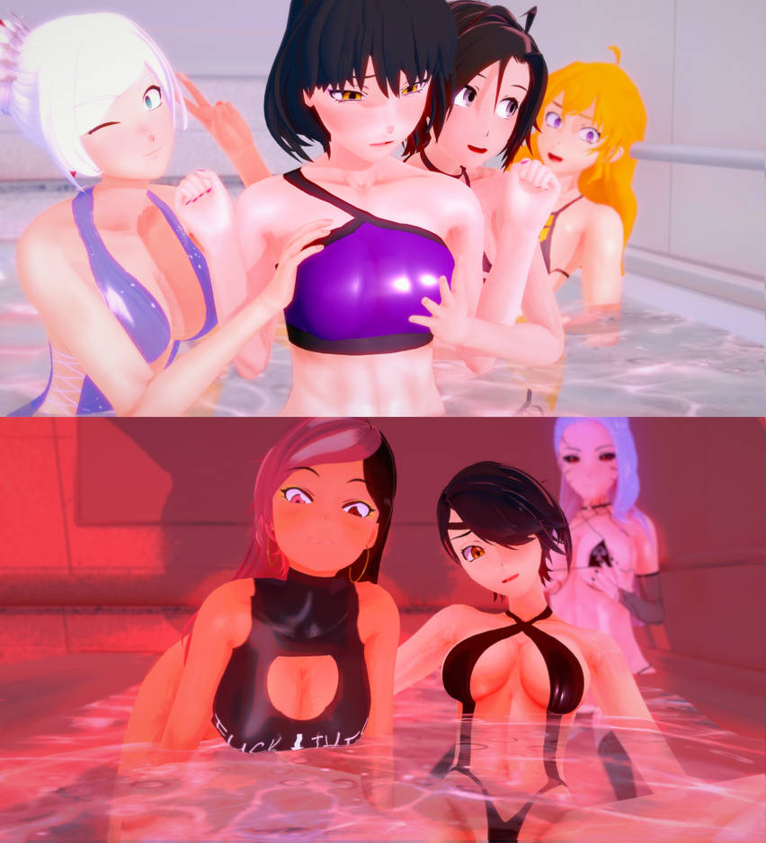 3d 7girls blake_belladonna cinder_fall hot_tub multiple_girls neo_(rwby) ruby_rose rwby salem_(rwby) team_rwby toratigerr weiss_schnee yang_xiao_long