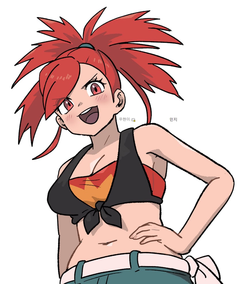 big_breasts flannery_(pokemon) gigobyte350 hand_on_hip large_breasts pokemon red_hair