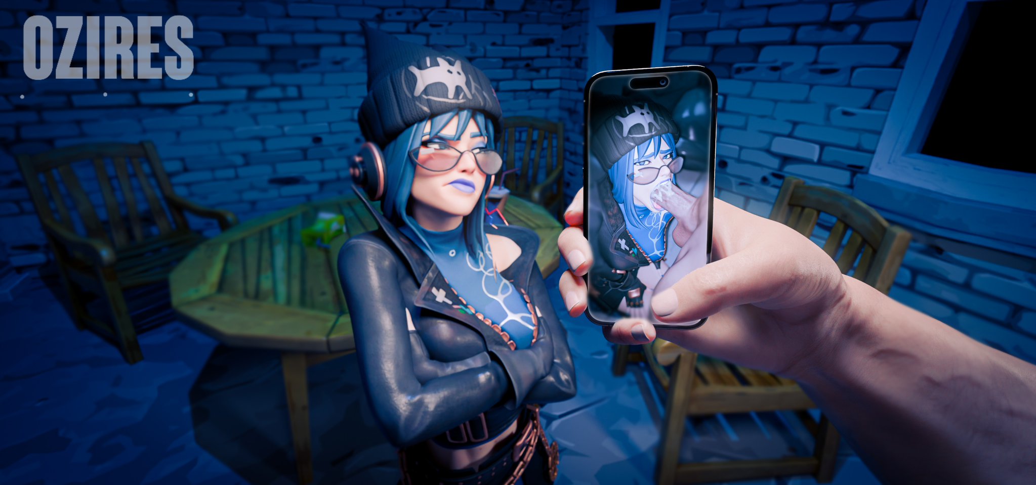 3d, blowjob, cum, cum in mouth, cum inside, cum on clothes, cum on face, female, fortnite, hope (fortnite), looking away, looking over eyewear, looking over glasses, looking over sunglasses, male, offscreen male, oziresnsfw, photo, sunglasses, tagme, tinted eyewear