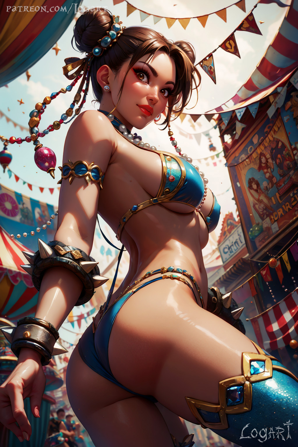 1girls absurdres ai_generated artist_upload belly belly_dancer belly_dancer_outfit big_breasts bikini bun_cover bun_hair capcom carnival chun-li cleavage dancer_outfit detailed female female_only harem_outfit high_quality highres hourglass_figure jewel jewelry large_breasts leak logart samba seductive self_upload sensitive solo stable_diffusion street_fighter street_fighter_6 tagme