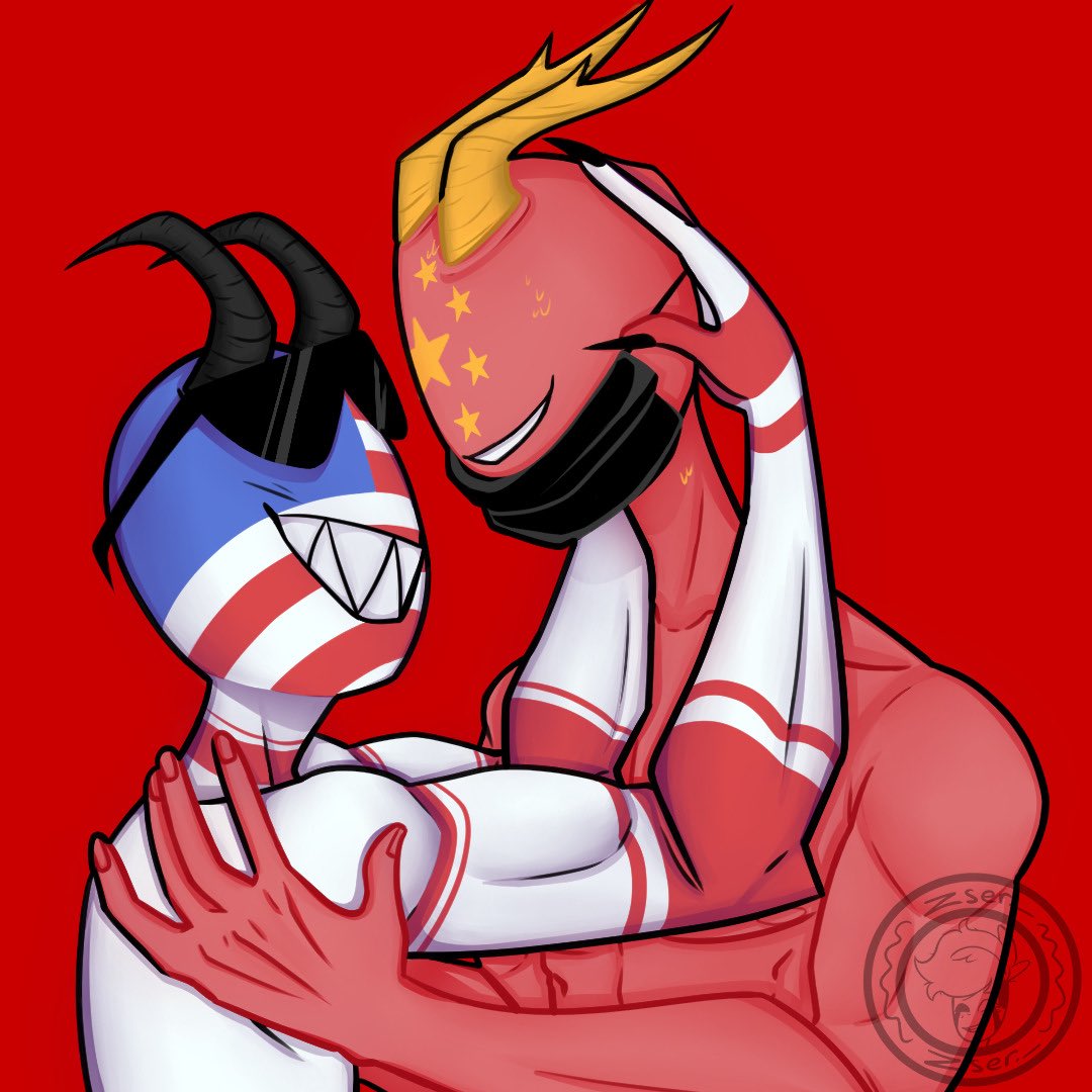 china_(countryhumans) countryhumans gay horns sharp_teeth united_states_of_america_(countryhumans)