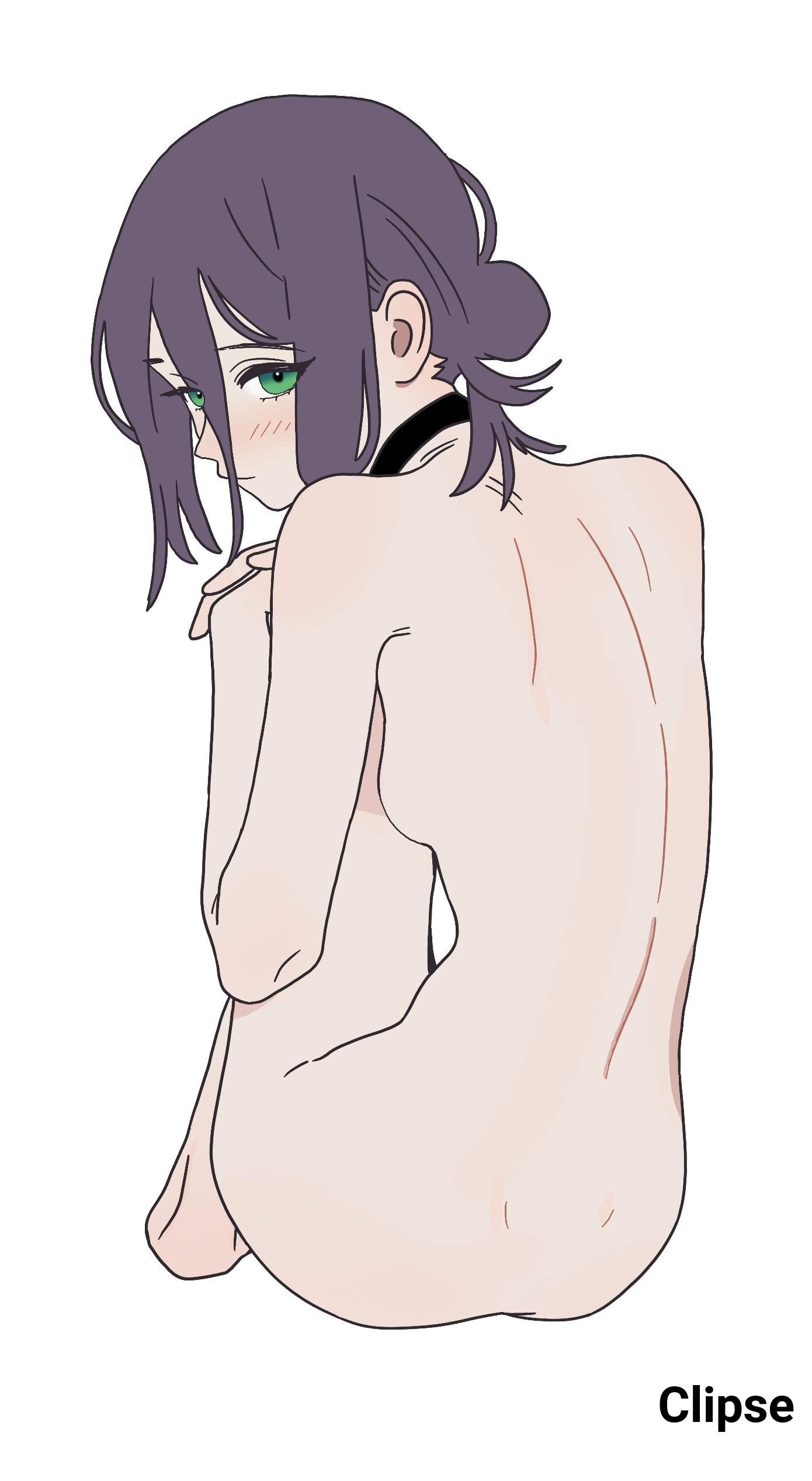 1girls, 2d, 2d (artwork), 2d artwork, back, back dimples, backboob, bare ass, bare back, bare butt, bare hands, bare hips, bare legs, bare shoulders, bare skin, bare thighs, barefoot, black choker, black hair, black-haired female, blush, blush face, blushing at viewer, blushing female, blushing lines, breasts, chainsaw man, choker, clipse, completely naked, completely naked female, completely nude, completely nude female, digital, digital art, digital drawing, digital drawing (artwork), digital media, digital media (artwork), dimples of venus, drawing, elbows, exposed ass, exposed back, exposed butt, exposed hips, exposed legs, exposed shoulders, exposed skin, exposed thighs, feet, female, female focus, female only, fingers, full body, fully naked, fully nude, green eyes, green-eyed female, hair between eyes, hair bun, head tilt, high resolution, highres, lean figure, legs, long hair, looking at viewer, looking back, looking back at viewer, median furrow, naked, naked female, naked woman, narrow waist, nude, nude female, nudity, petite, petite body, petite breasts, petite female, petite girl, petite tits, reze (chainsaw man), shoulder blades, shoulders, sideboob, simple background, sitting, sitting on ass, sitting on floor, sitting on ground, slender body, slender waist, slim waist, small breast, small breasts, solo, thighs, tilted head, tiny breasts, topless, topless female, white background